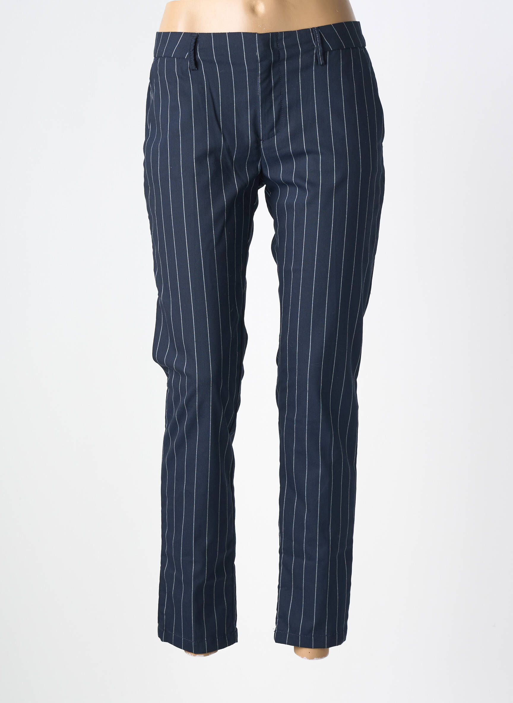 Pantalon droit tissage popeline taille normale bleu REIKO femme