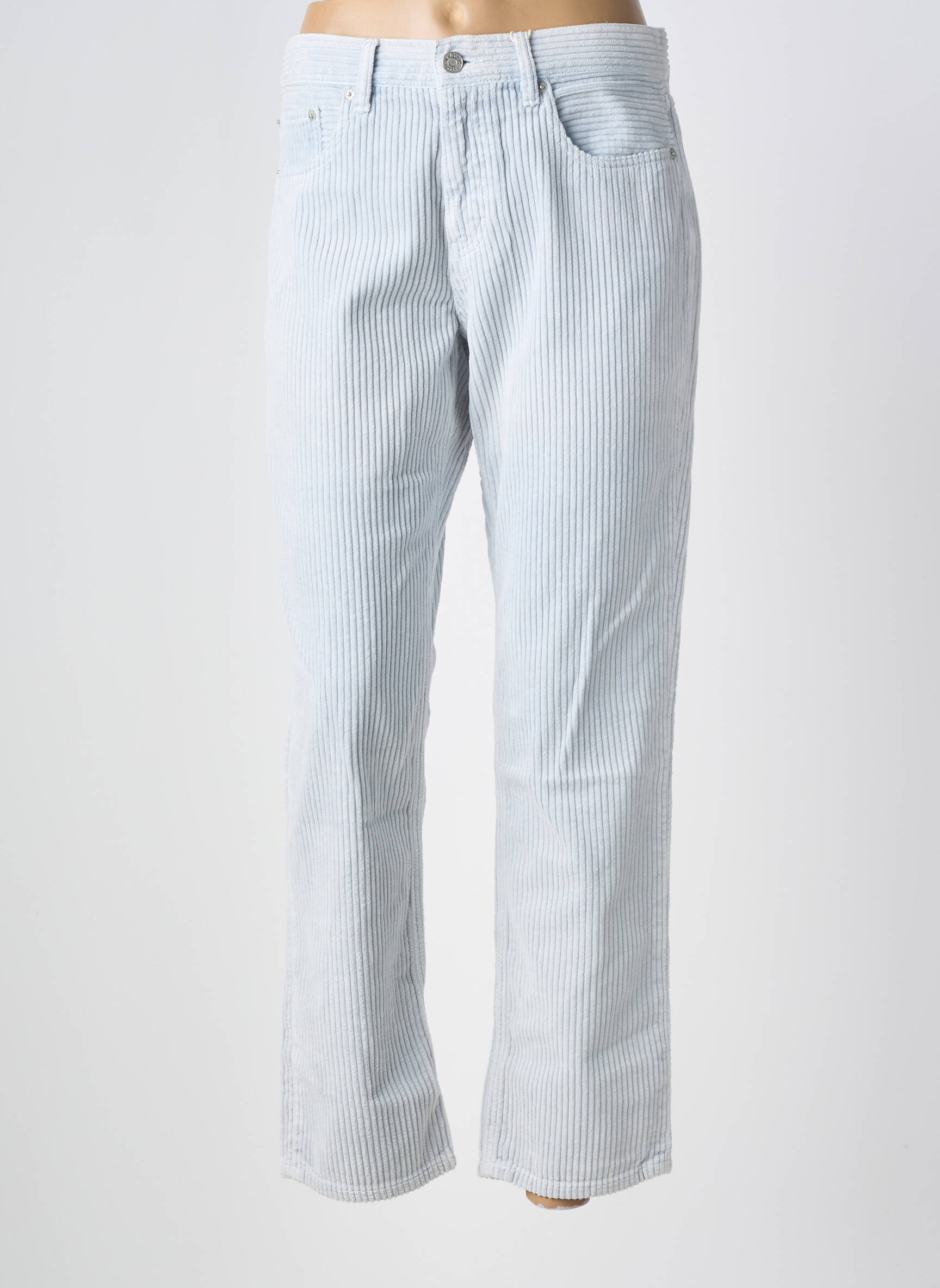 Pantalon droit fermeture zippée sous rabat boutonné taille normale bleu LABDIP femme