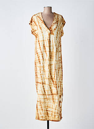 Robe longue imprimé fantaisie manches courtes marron GOLD & SILVER femme