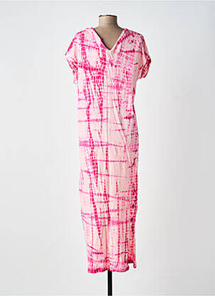 Robe longue imprimé fantaisie manches courtes rose GOLD & SILVER femme