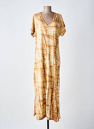 Robe longue imprimé fantaisie manches courtes marron GOLD & SILVER femme