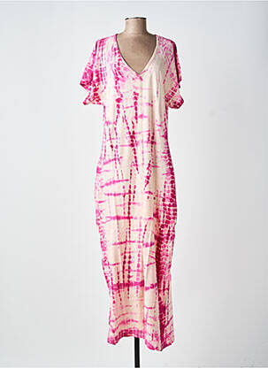 Robe longue imprimé fantaisie manches courtes rose GOLD & SILVER femme