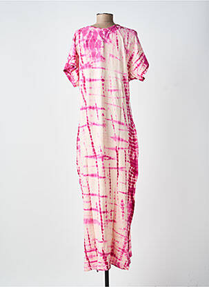 Robe longue imprimé fantaisie manches courtes rose GOLD & SILVER femme