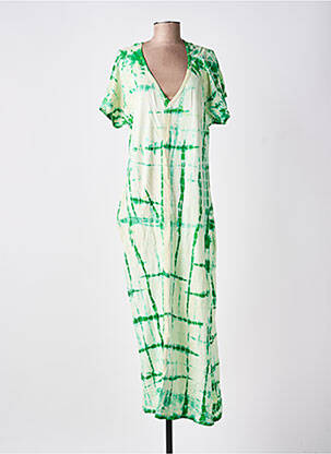 Robe longue imprimé fantaisie manches courtes vert GOLD & SILVER femme