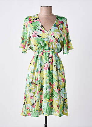 Robe mi-longue imprimé fantaisie manches courtes vert SUZZY & MILLY femme