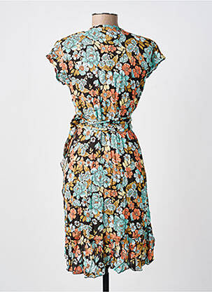 Robe mi-longue imprimé fantaisie manches courtes bleu LARAETHNICS femme