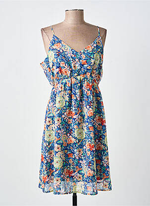 Robe courte coupe cintrée fines bretelles bleu MAJOLICA femme