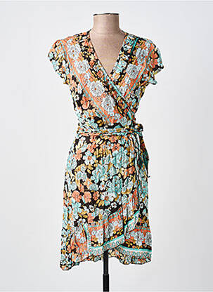 Robe courte imprimé fleurs manches courtes bleu LARAETHNICS femme