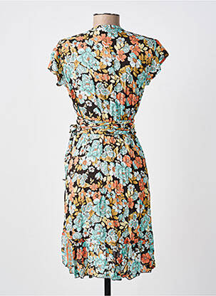 Robe courte imprimé fleurs manches courtes bleu LARAETHNICS femme