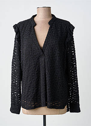 Blouse poignets boutonnés avec fente manches longues noir KILKY femme