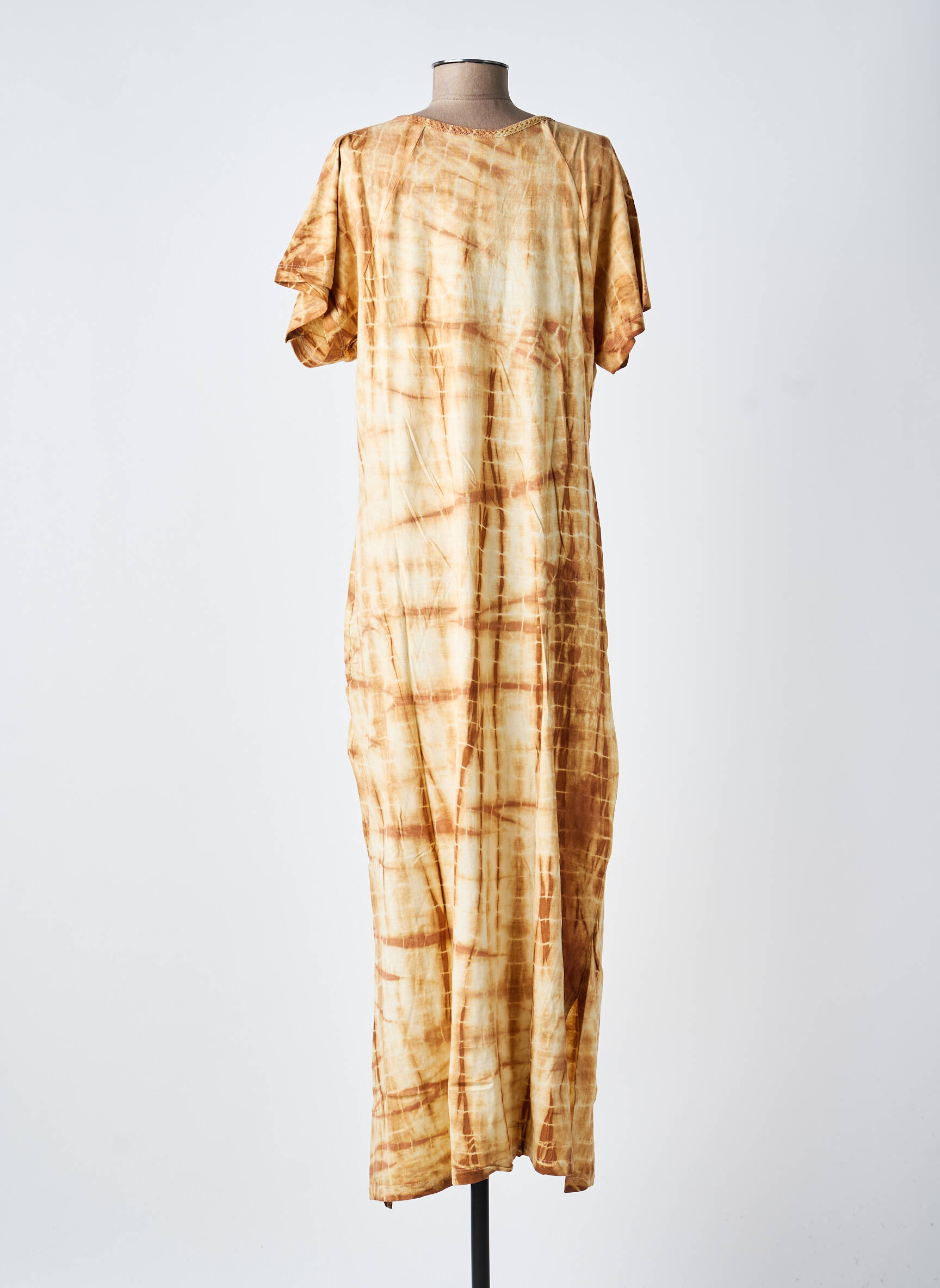Robe longue imprimé fantaisie manches courtes marron GOLD & SILVER femme