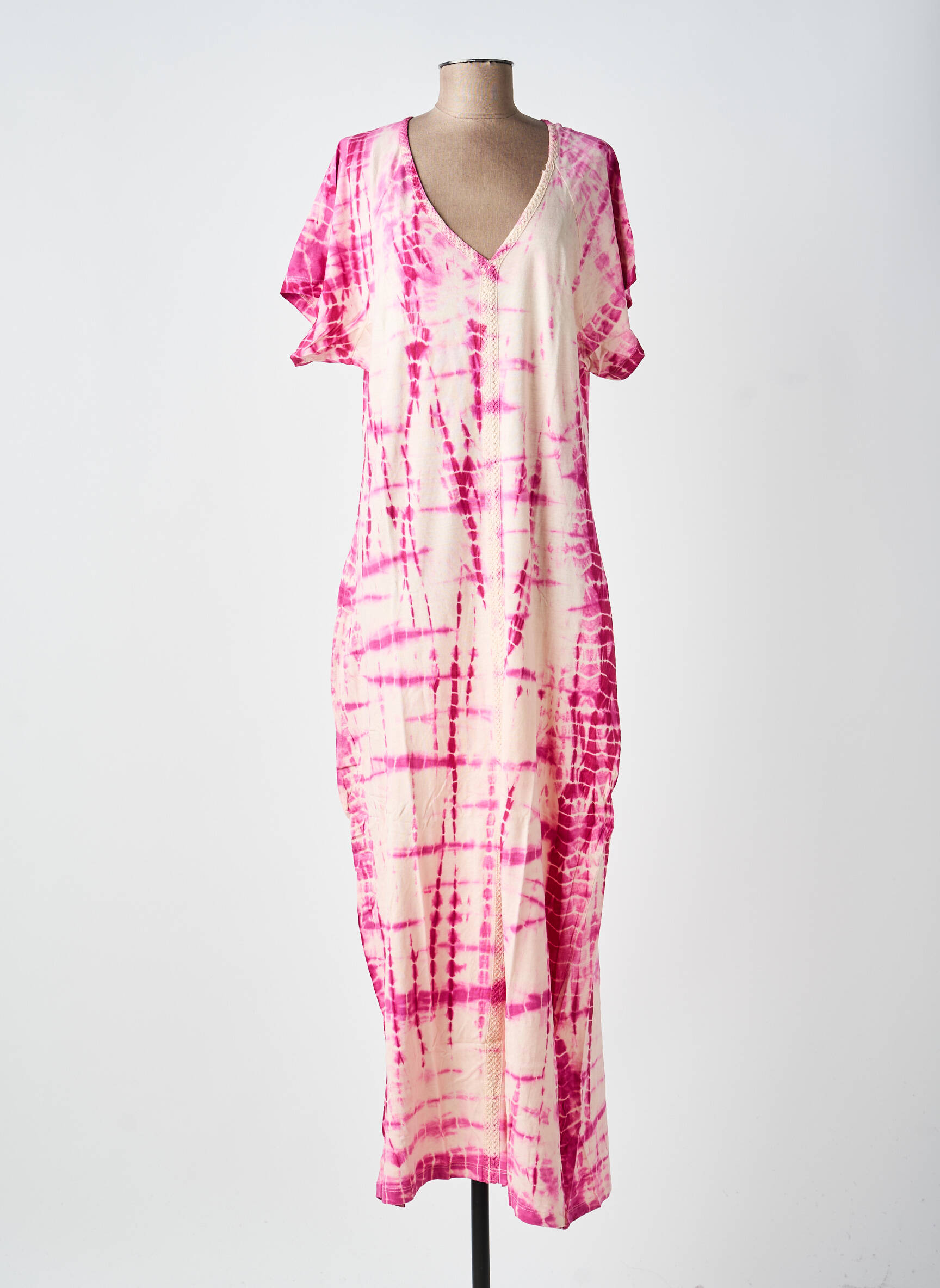 Robe longue imprimé fantaisie manches courtes rose GOLD & SILVER femme