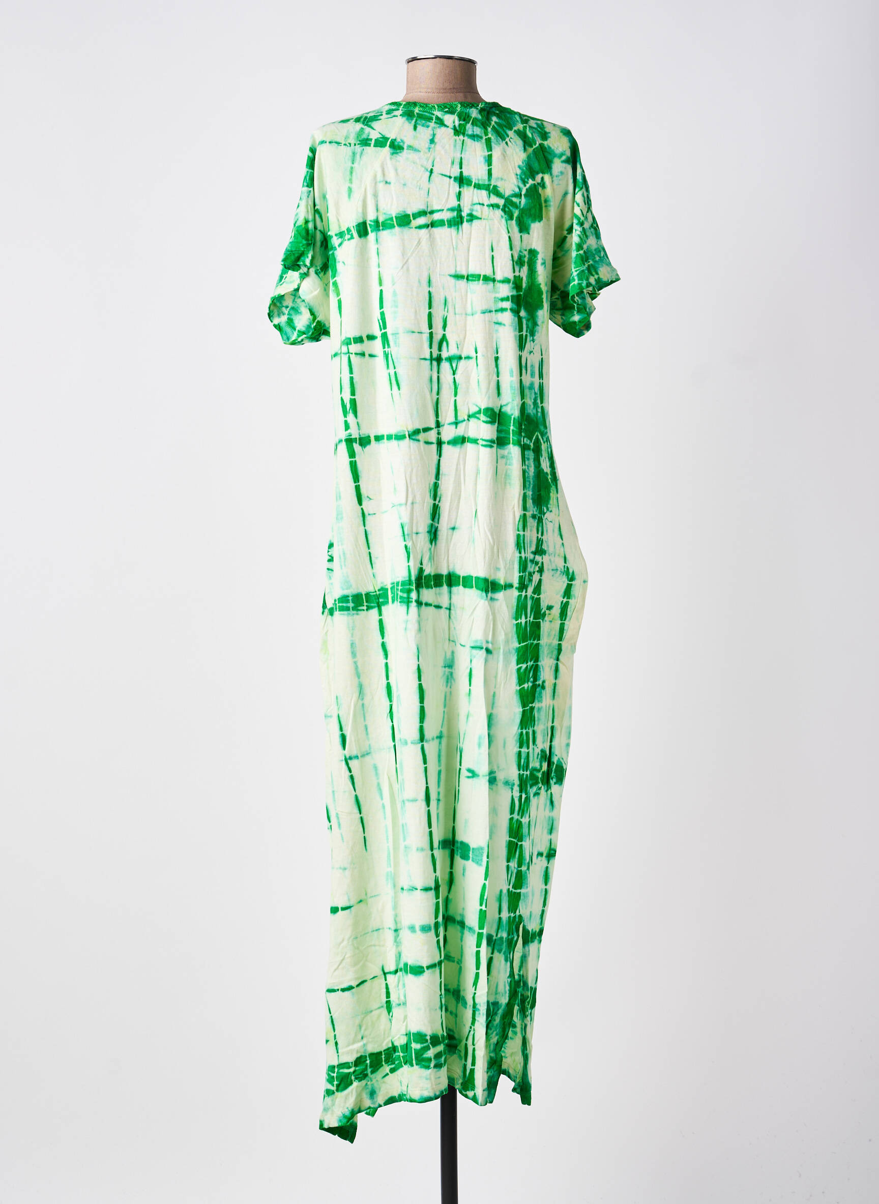 Robe longue imprimé fantaisie manches courtes vert GOLD & SILVER femme