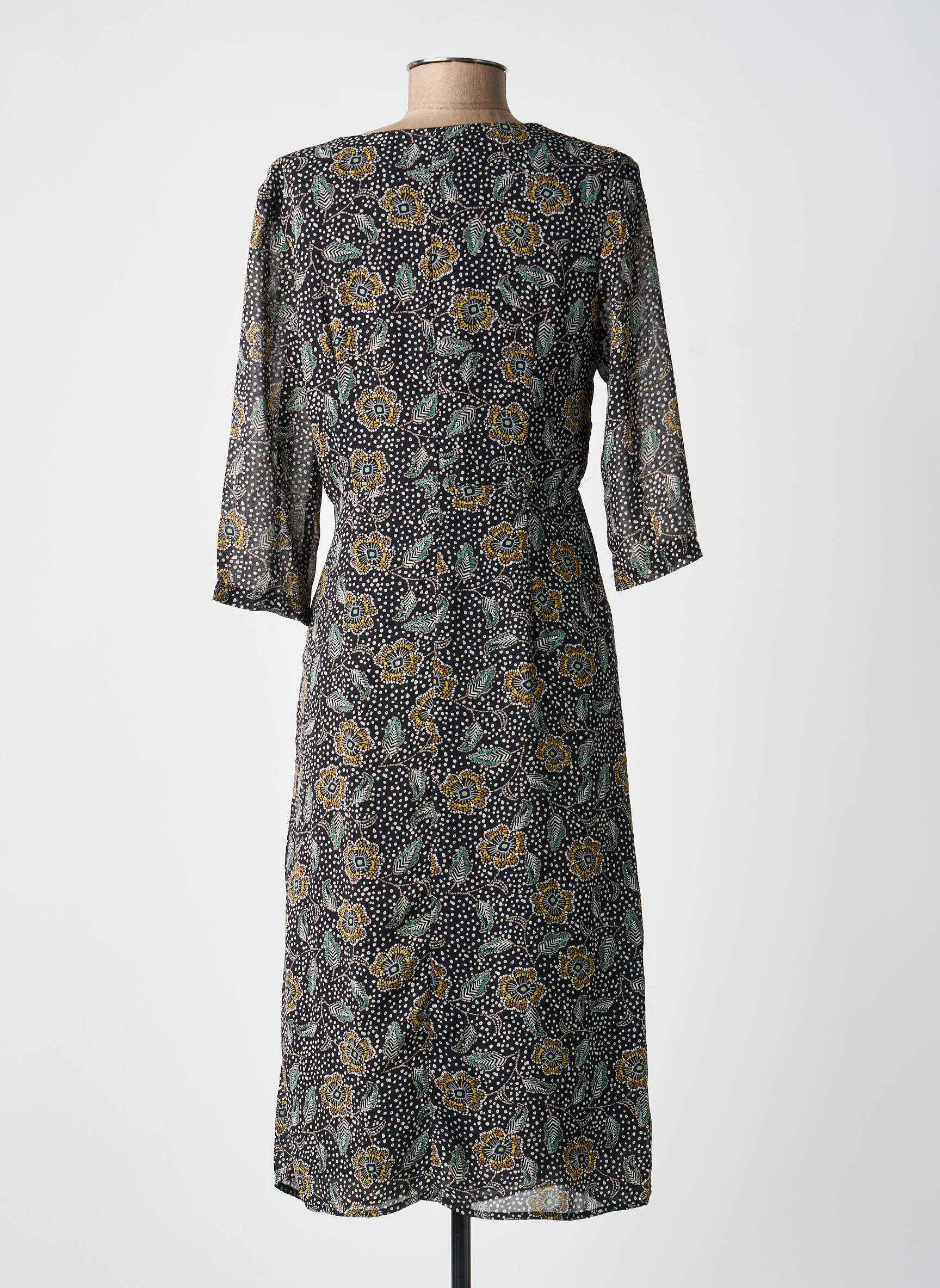 Robe mi-longue manches 3/4 manches 3/4 noir GARANCE femme