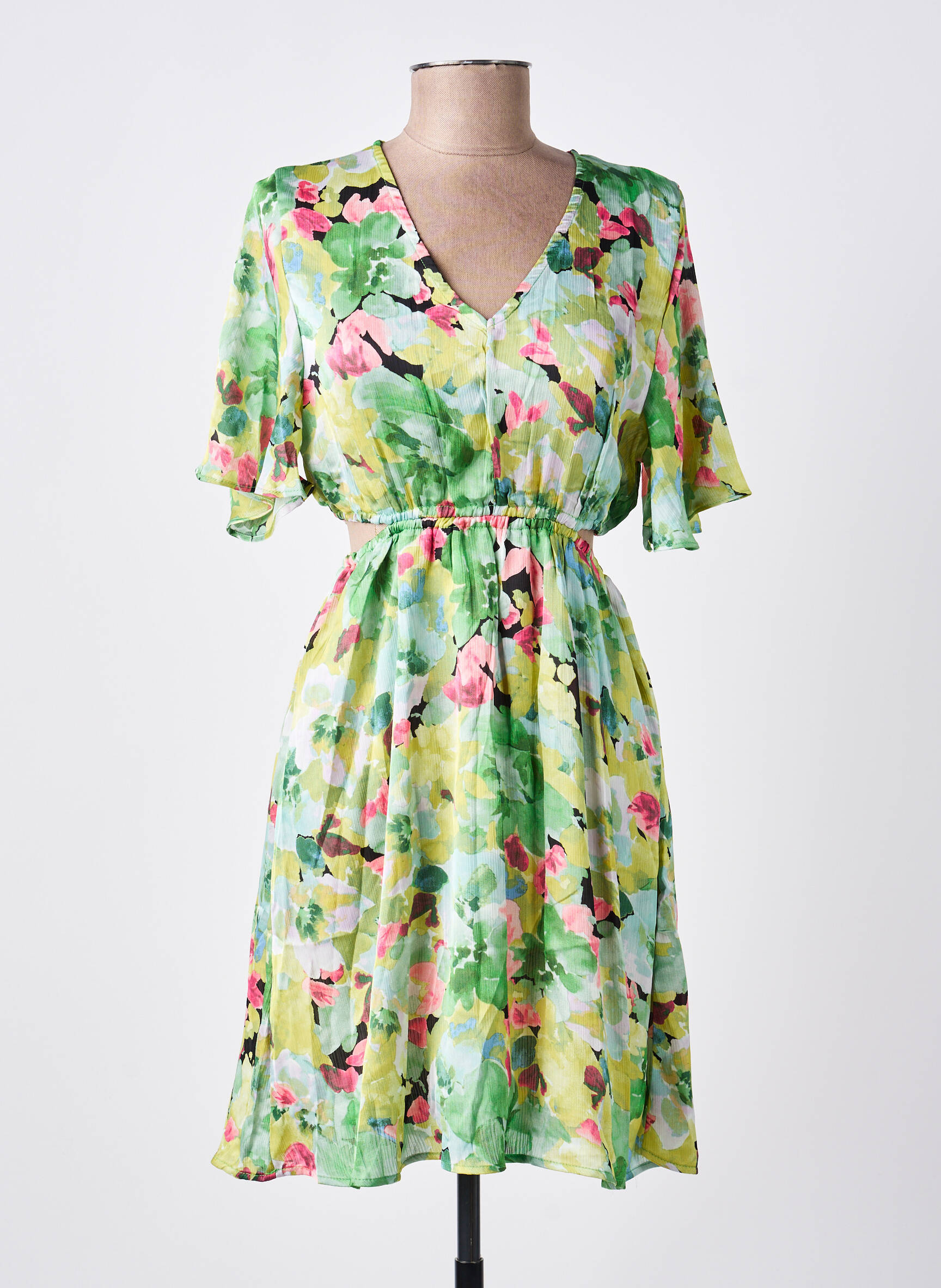 Robe mi-longue imprimé fantaisie manches courtes vert SUZZY & MILLY femme