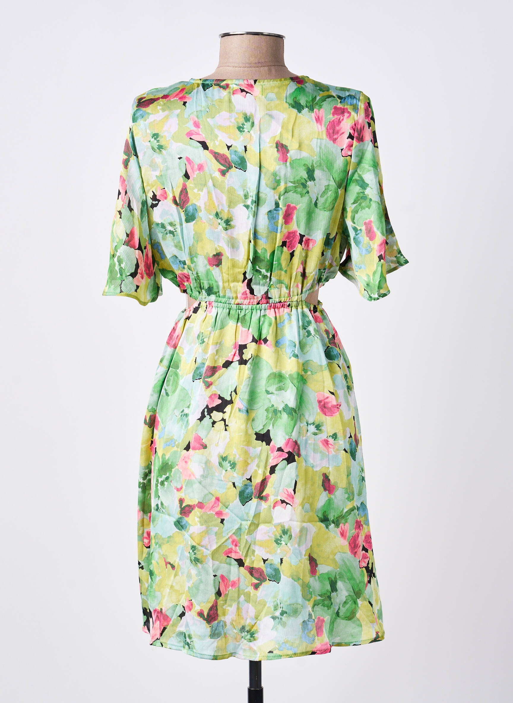 Robe mi-longue imprimé fantaisie manches courtes vert SUZZY & MILLY femme