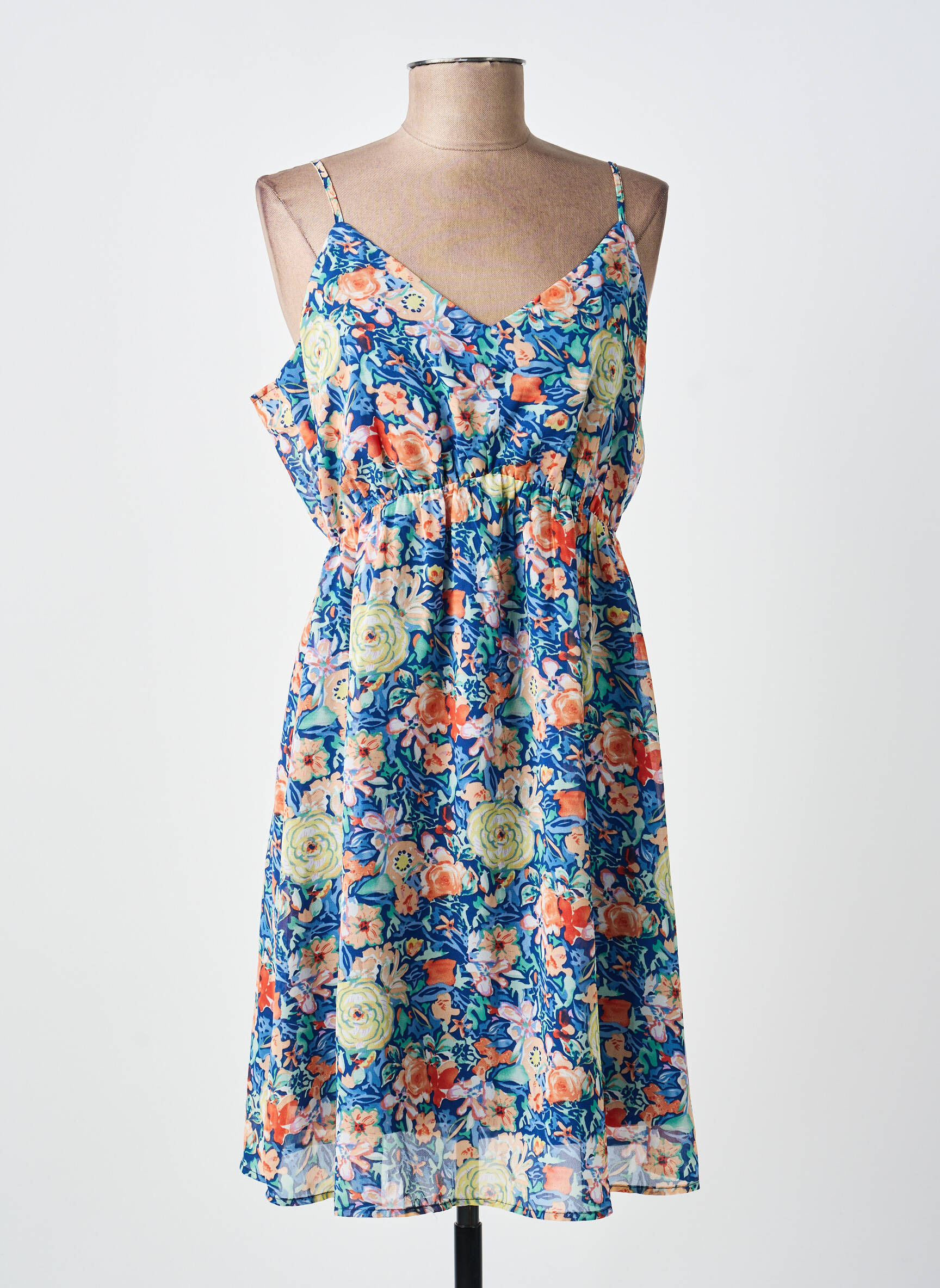 Robe courte coupe cintrée fines bretelles bleu MAJOLICA femme