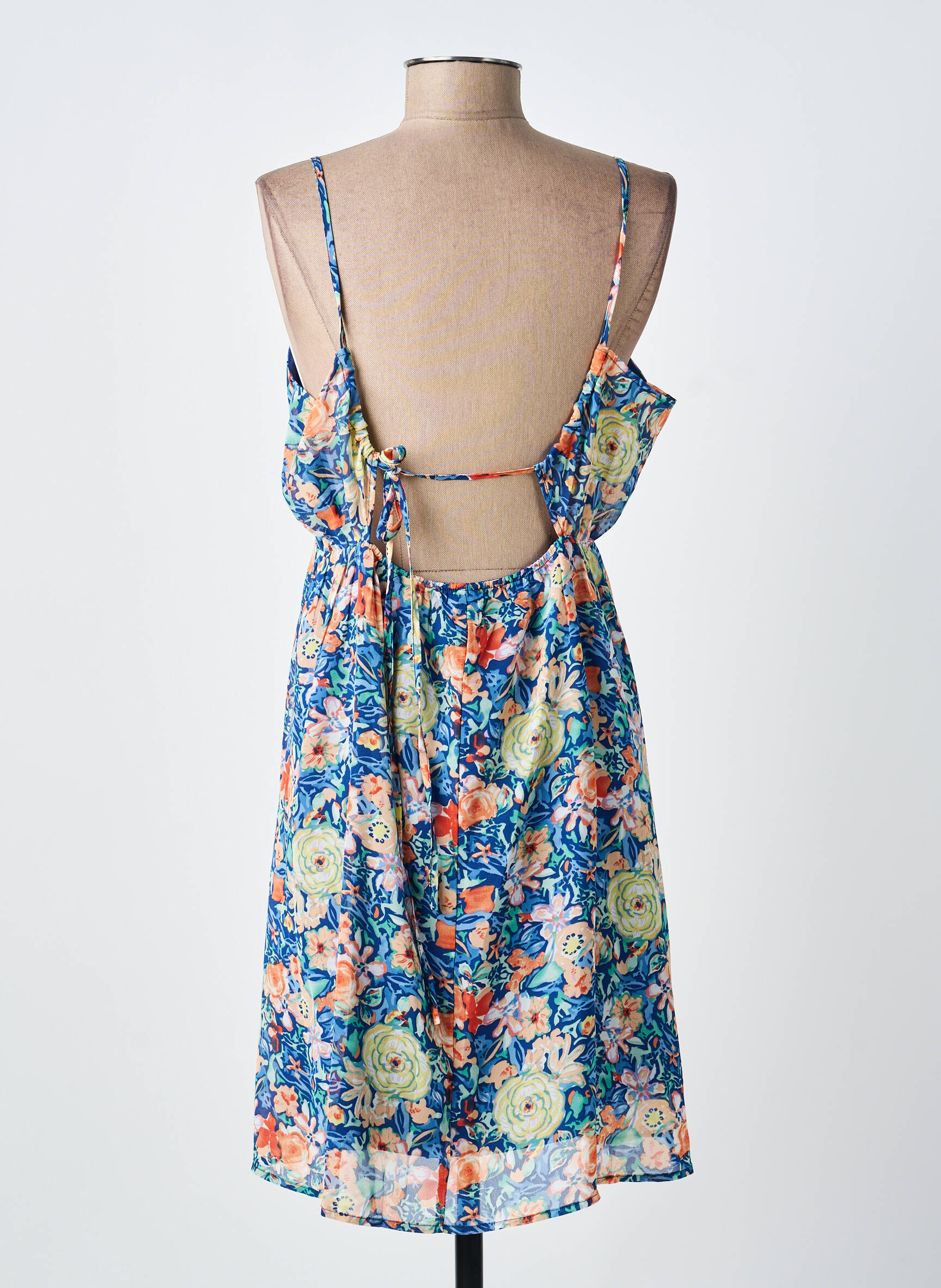 Robe courte coupe cintrée fines bretelles bleu MAJOLICA femme