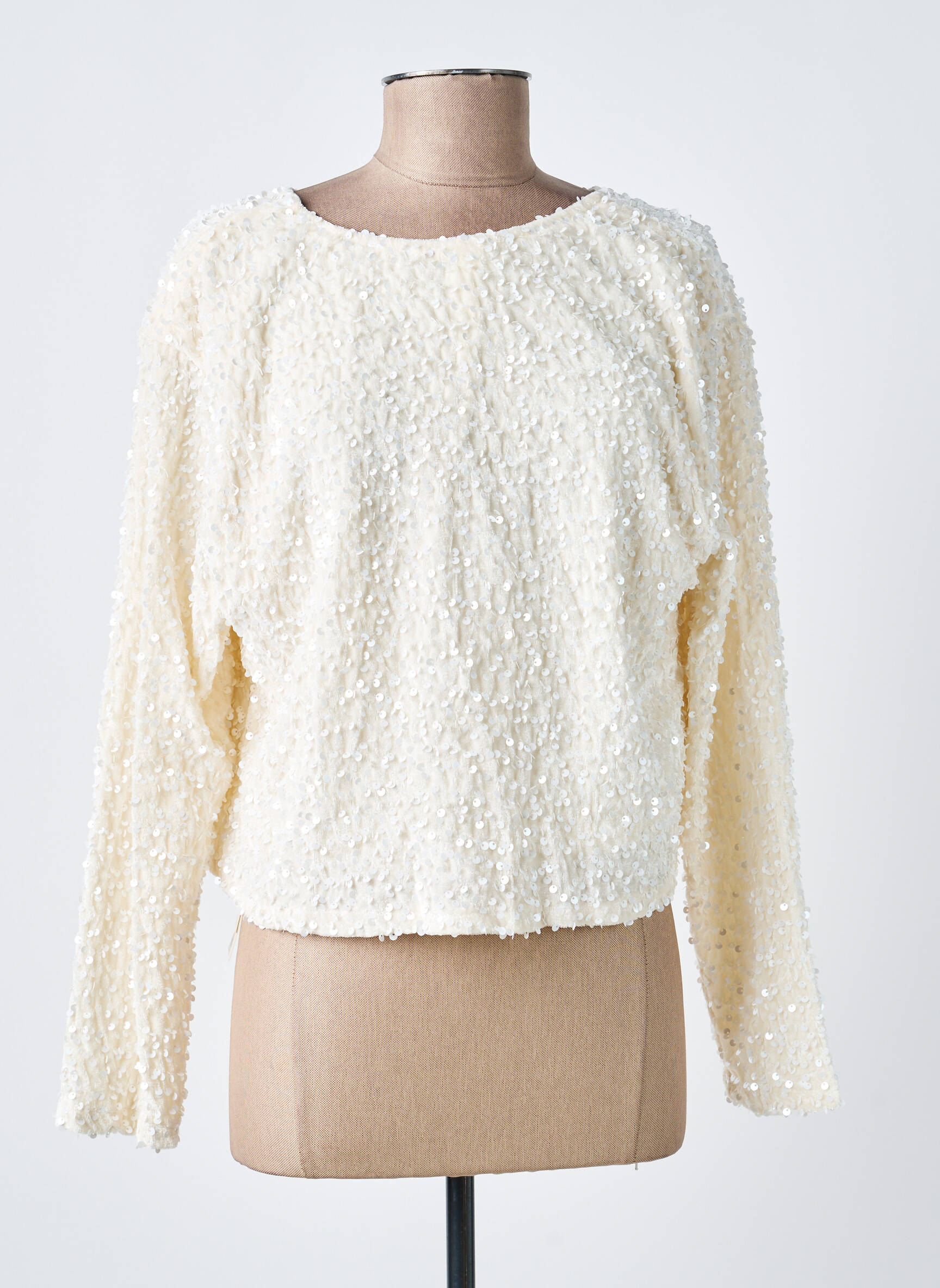 Top col rond manches longues beige KILKY femme