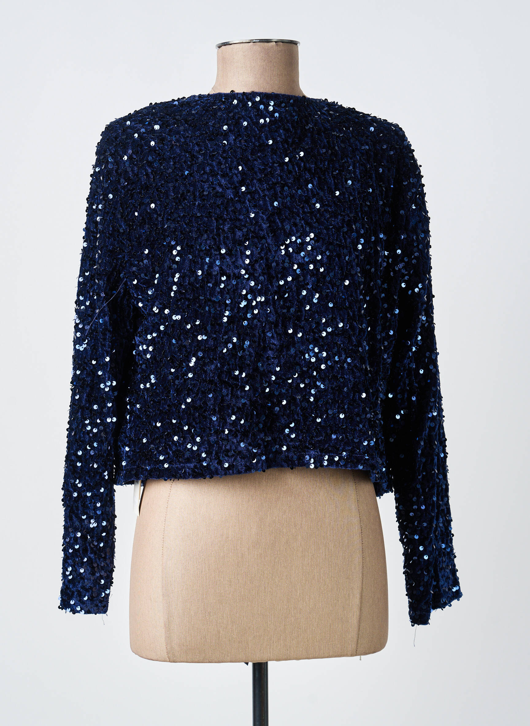 Top col rond manches longues bleu KILKY femme