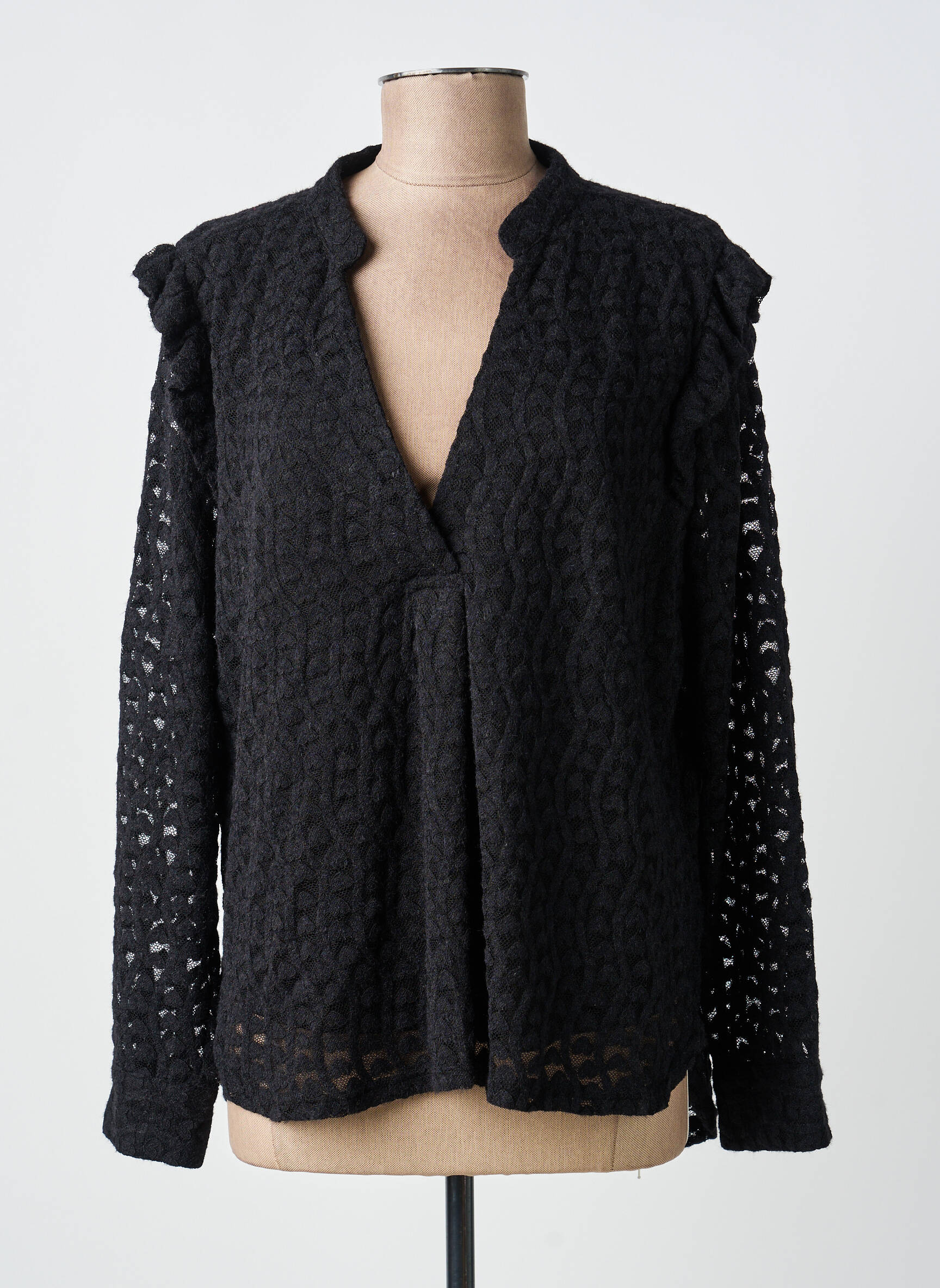 Blouse poignets boutonnés avec fente manches longues noir KILKY femme