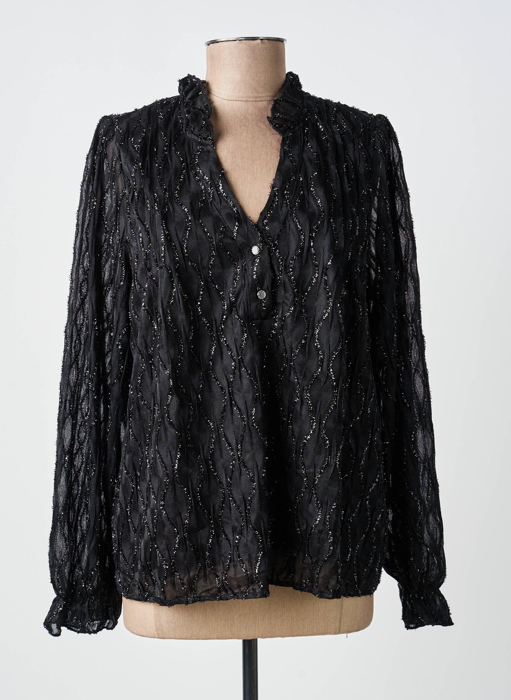 Blouse légère et transparente manches longues noir KILKY femme
