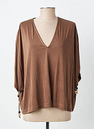 Top stretch manches courtes marron ORFEO femme