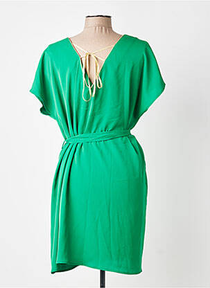 Robe mi-longue tissage crêpe manches courtes vert EMMA ELLA femme