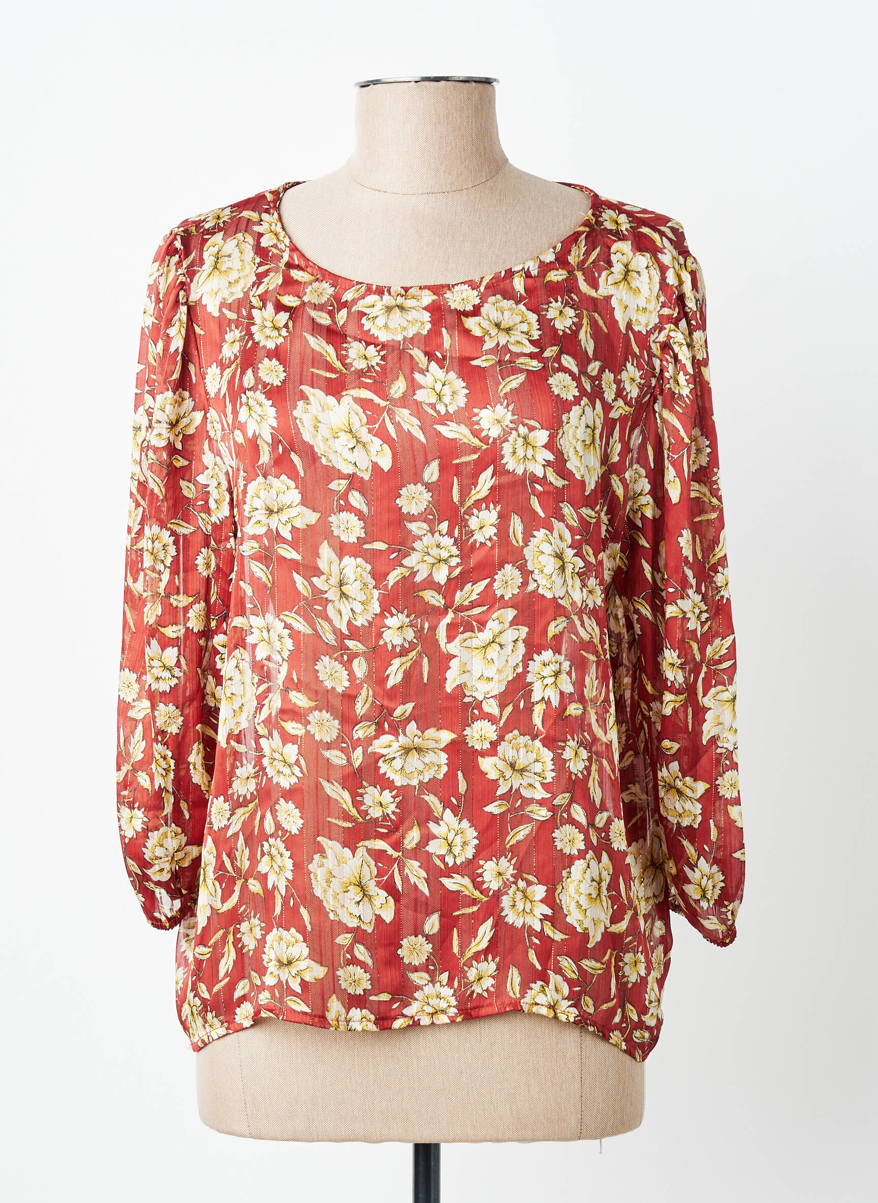 Blouse légère et transparente manches 3/4 rouge PAKO LITTO femme