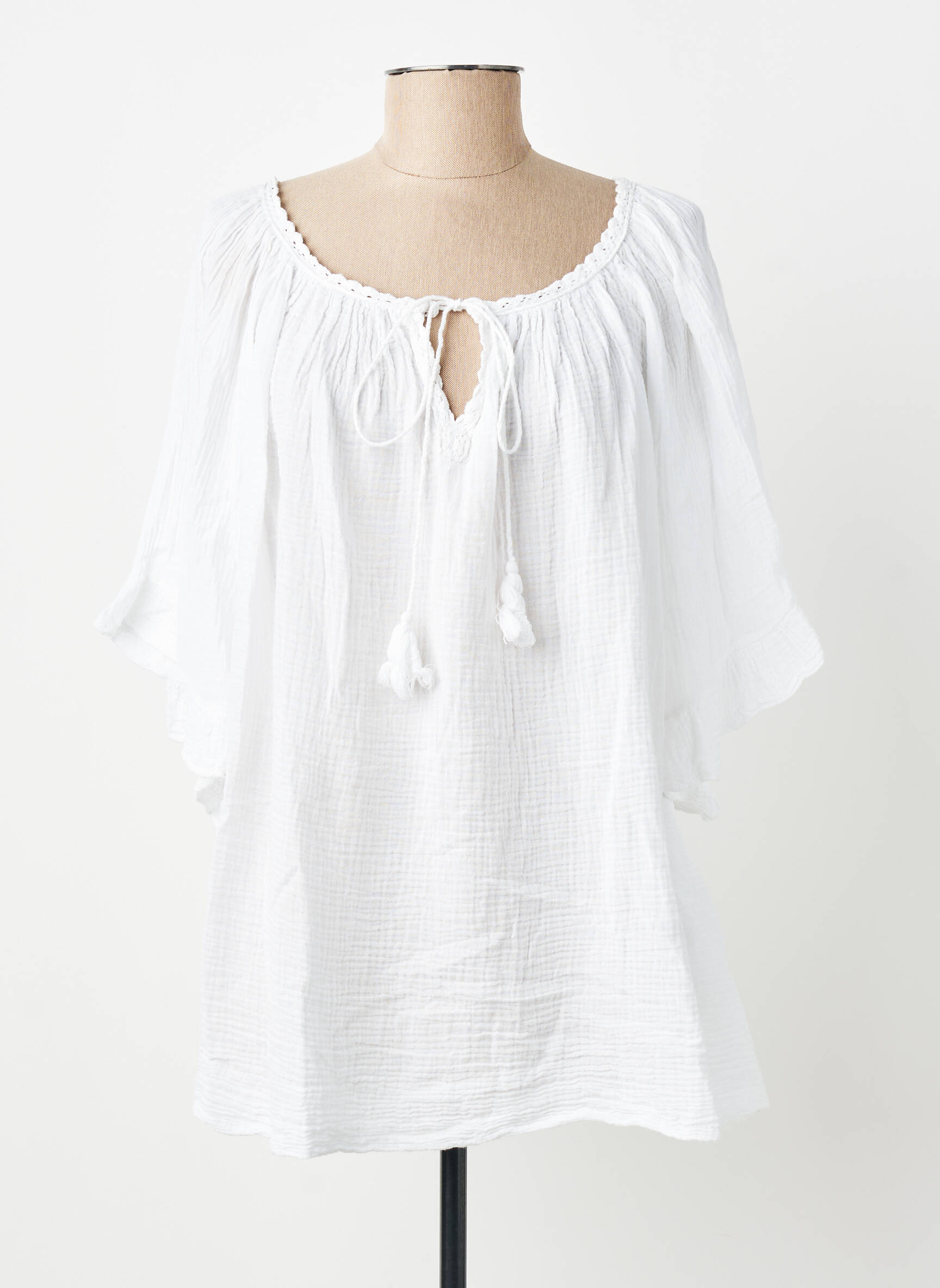 Tunique manches courtes tissage crêpe blanc ANDROMEDE femme