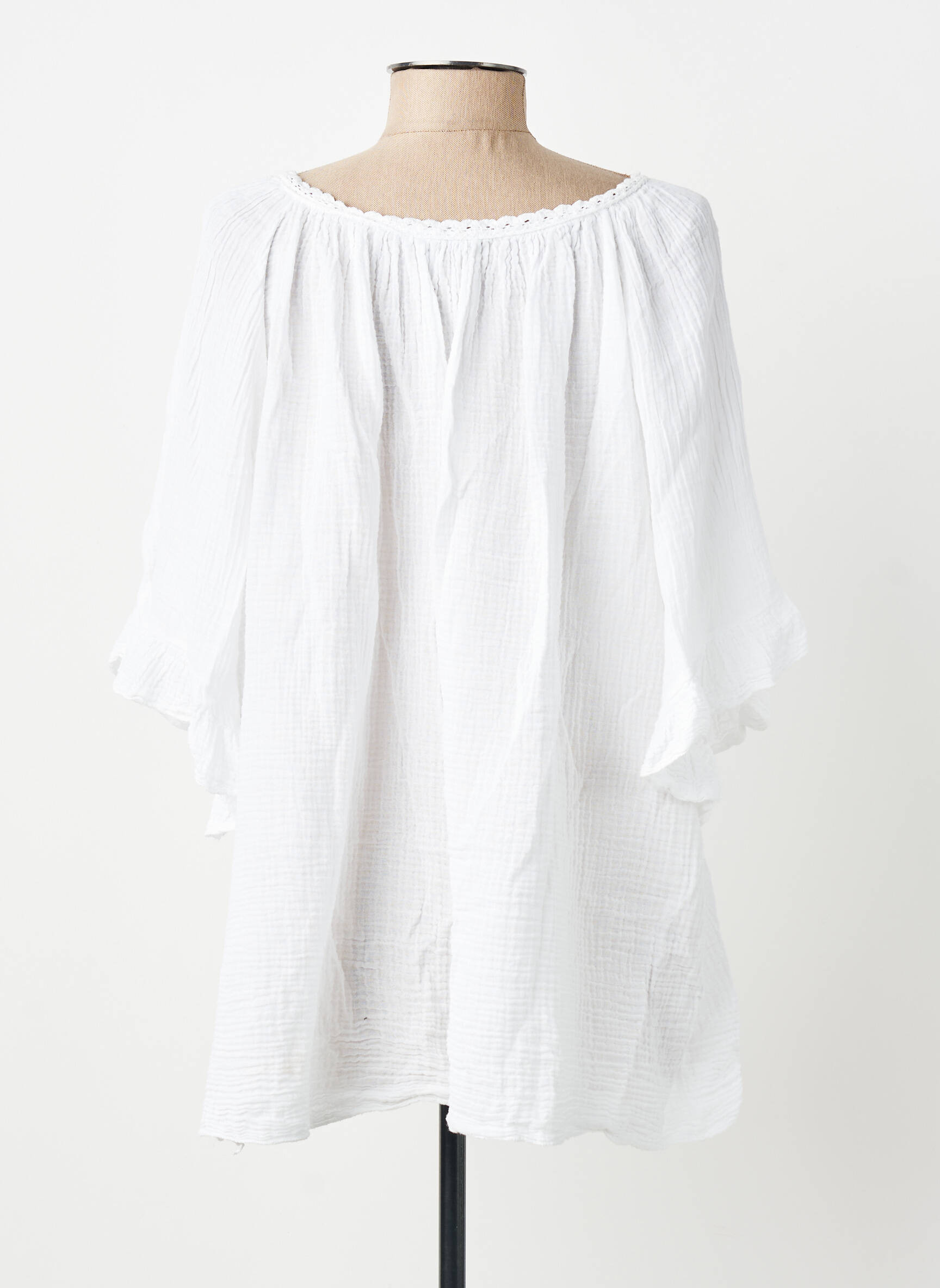 Tunique manches courtes tissage crêpe blanc ANDROMEDE femme