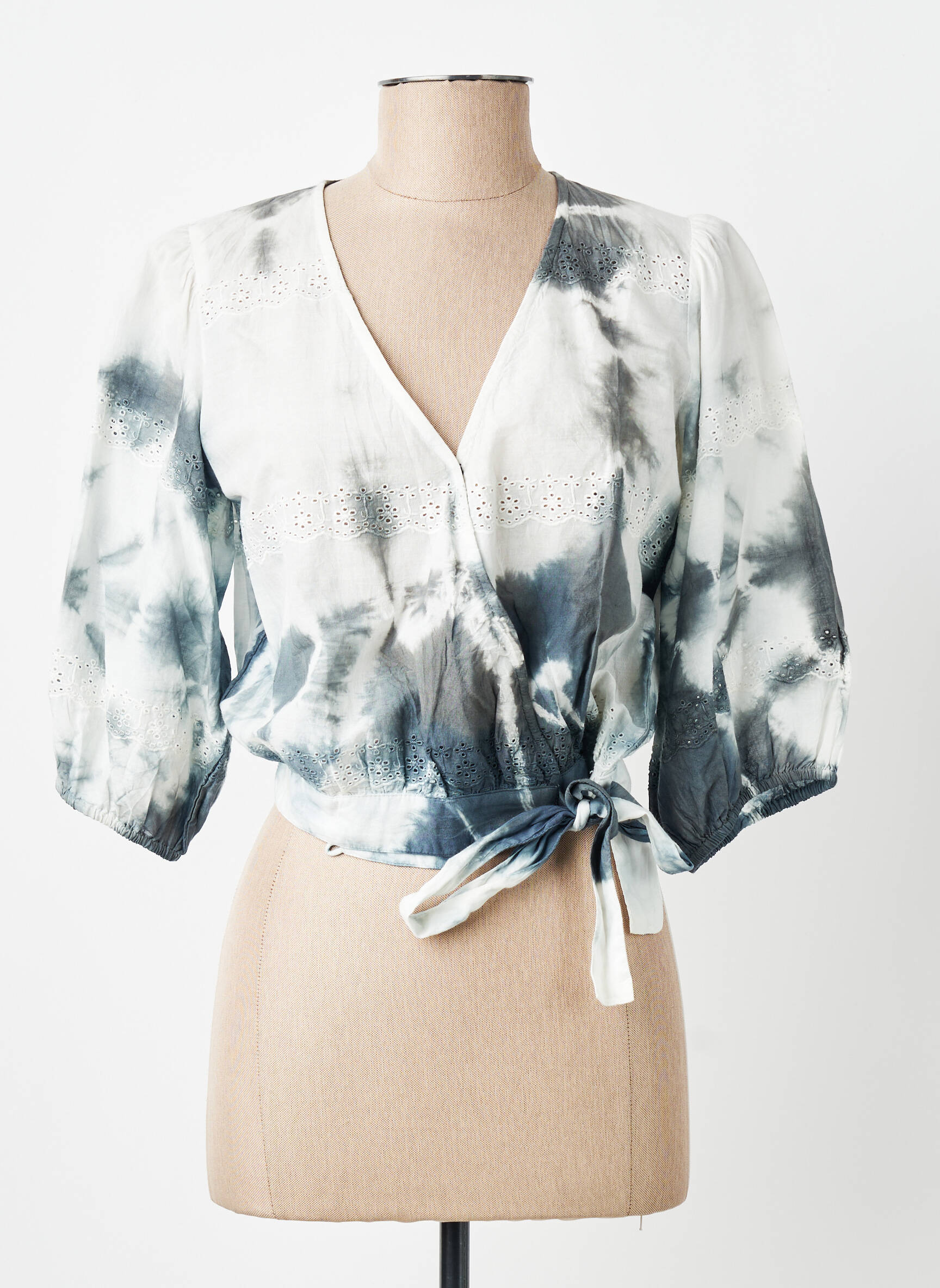 Blouse tissage popeline manches 3/4 gris GARANCE femme