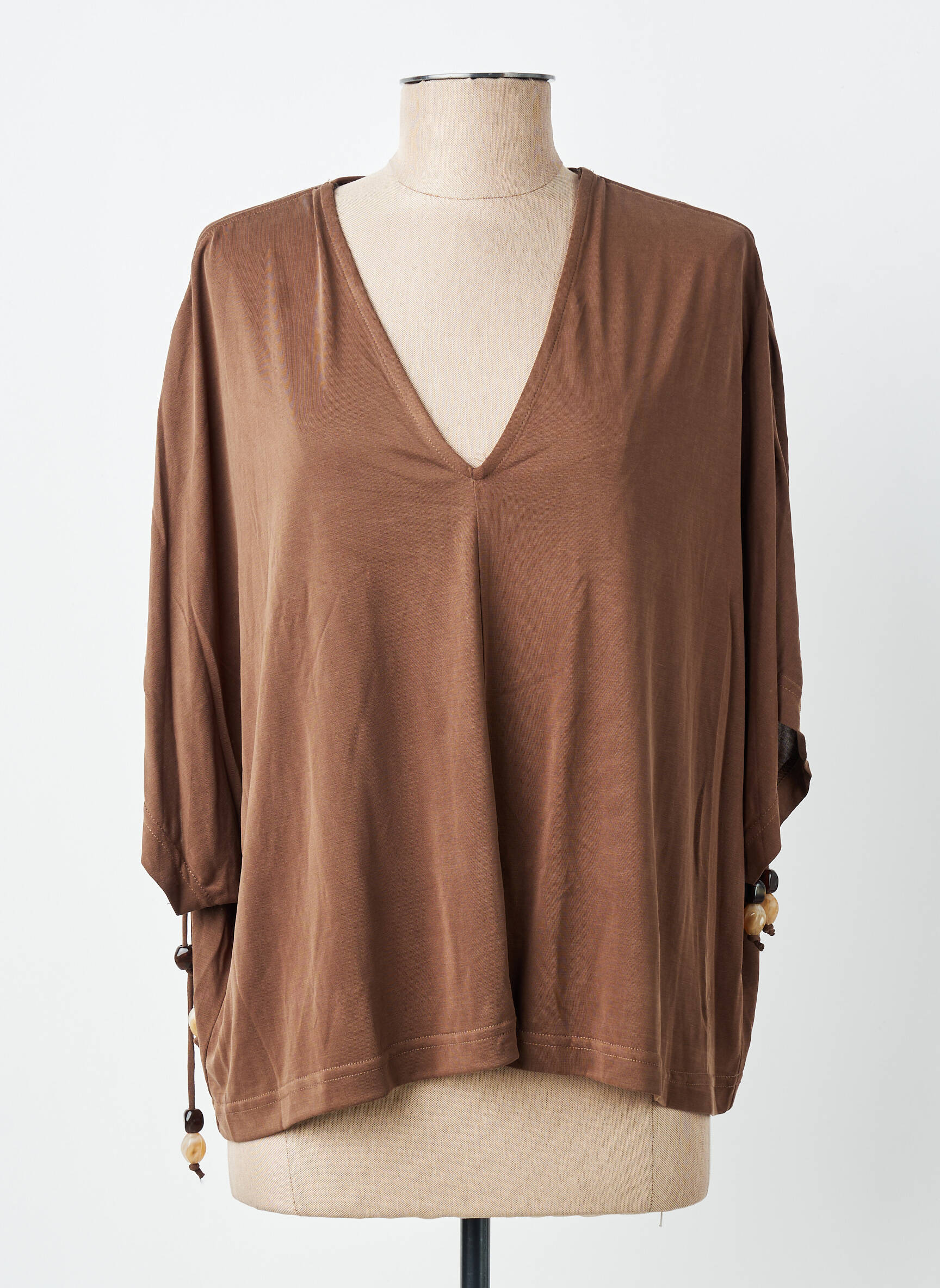 Top stretch manches courtes marron ORFEO femme