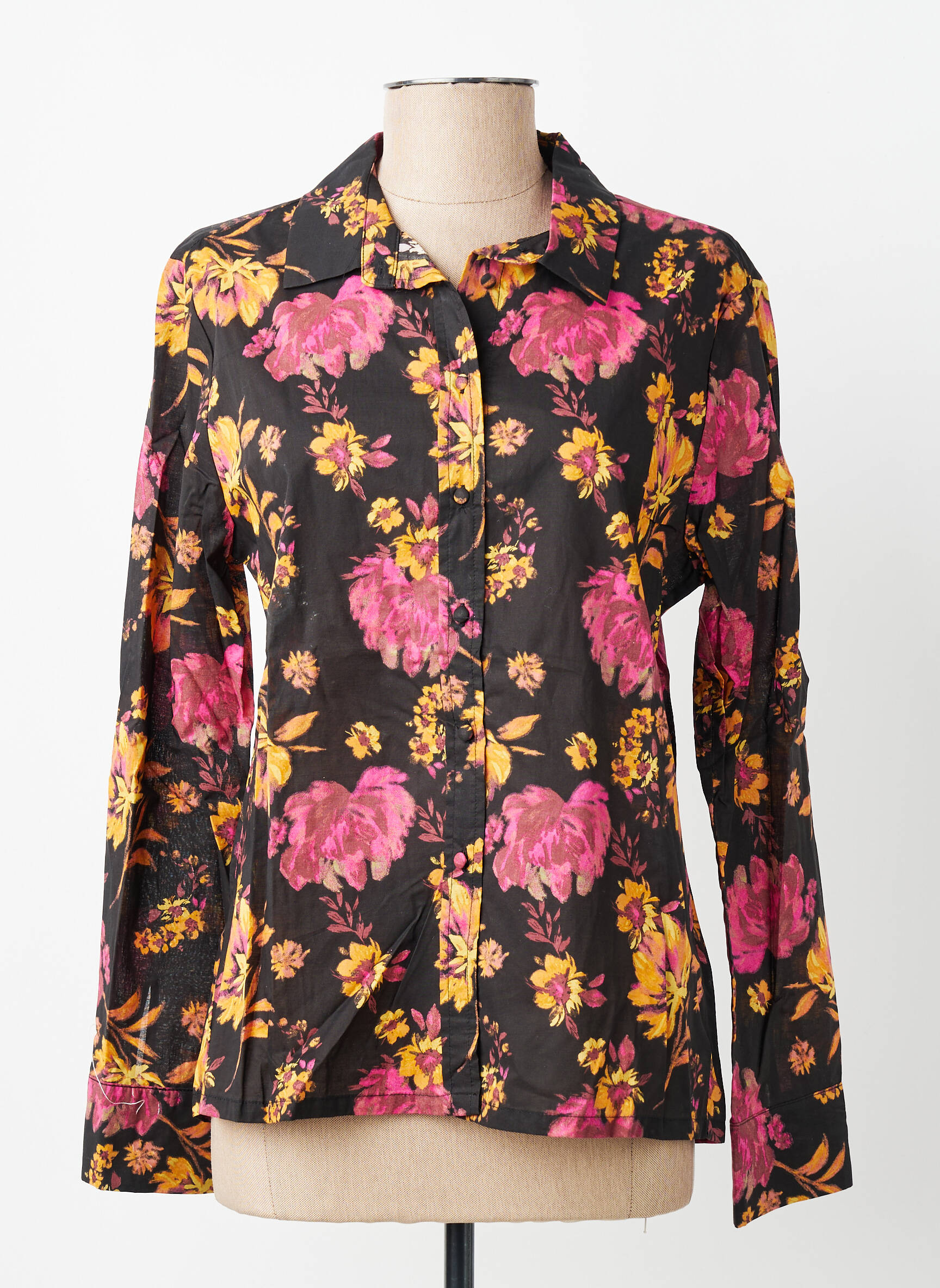 Chemisier imprimé fleurs manches longues noir GRACE & MILA femme