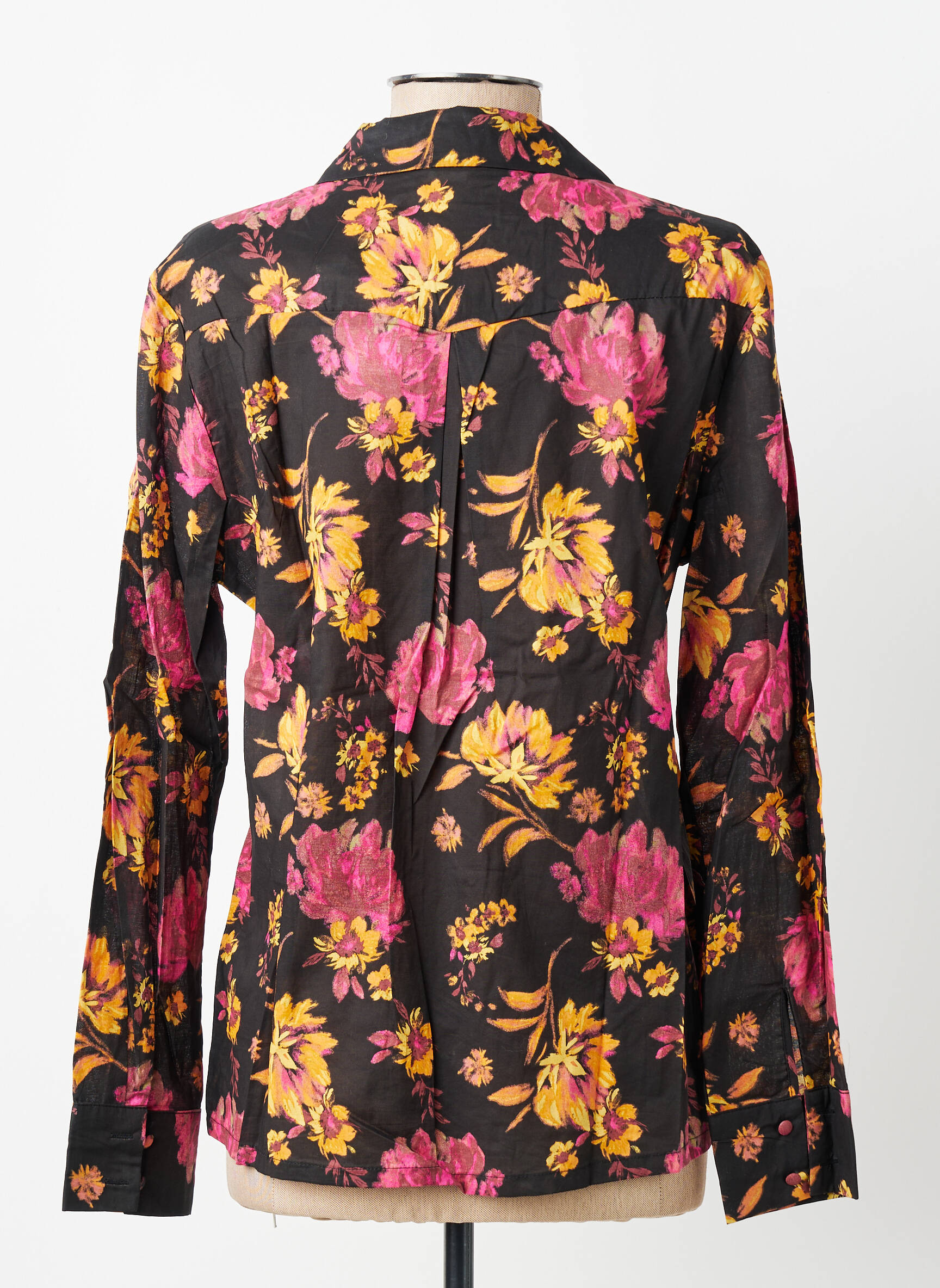 Chemisier imprimé fleurs manches longues noir GRACE & MILA femme