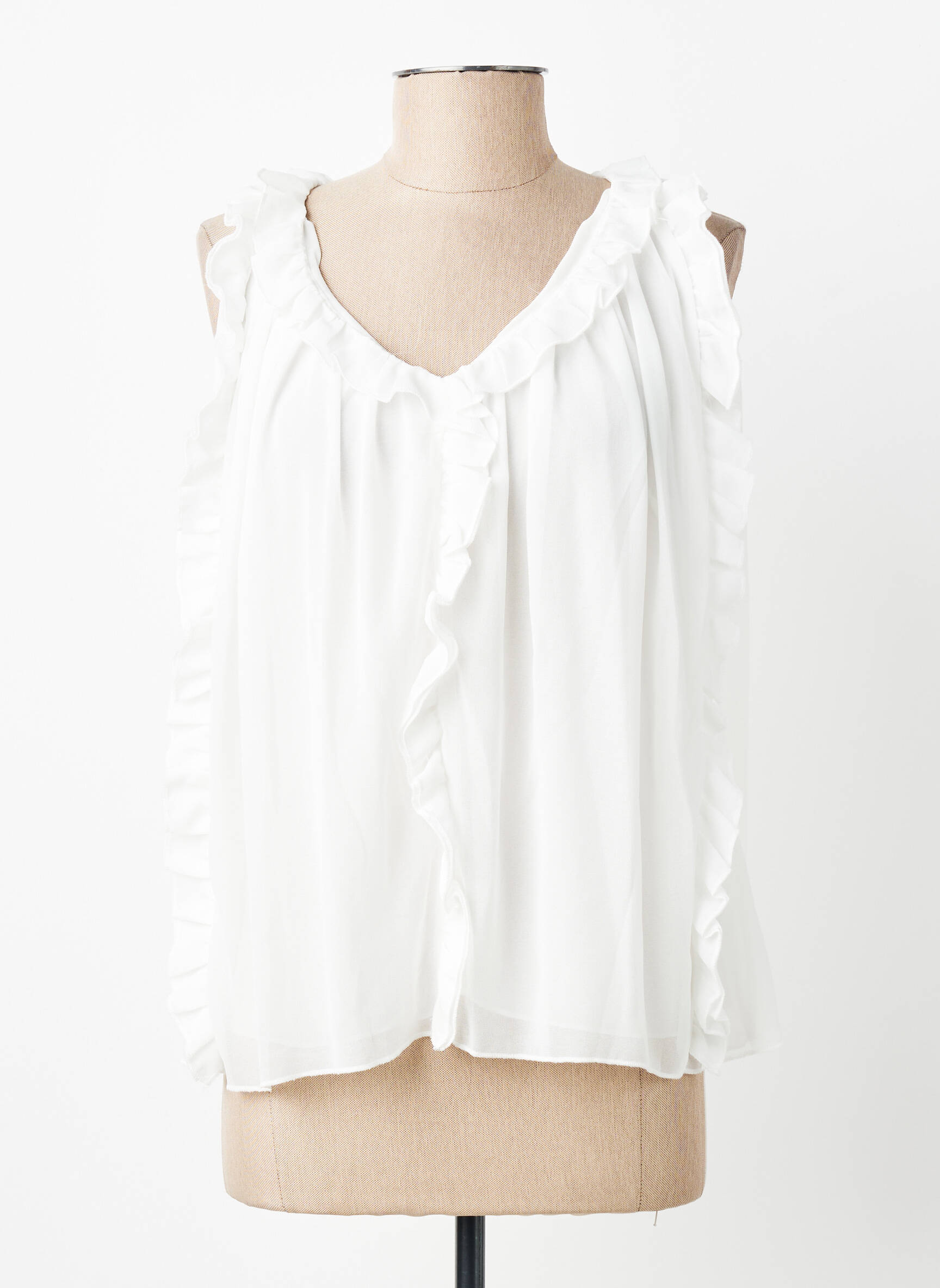 Blouse légère et transparente sans manche blanc KILKY femme