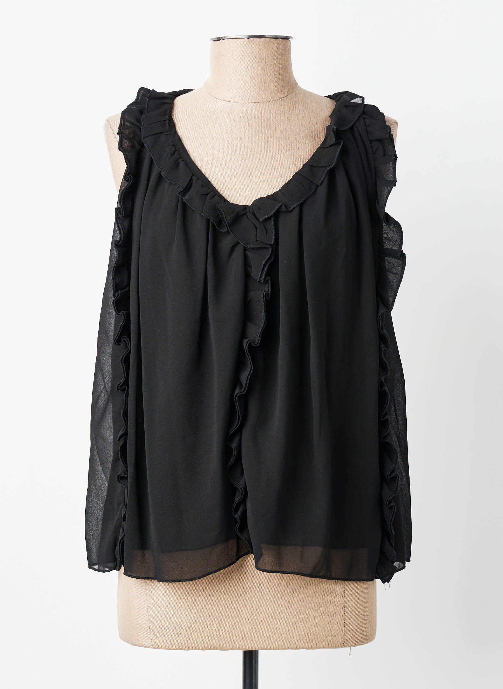 Blouse légère et transparente sans manche noir KILKY femme