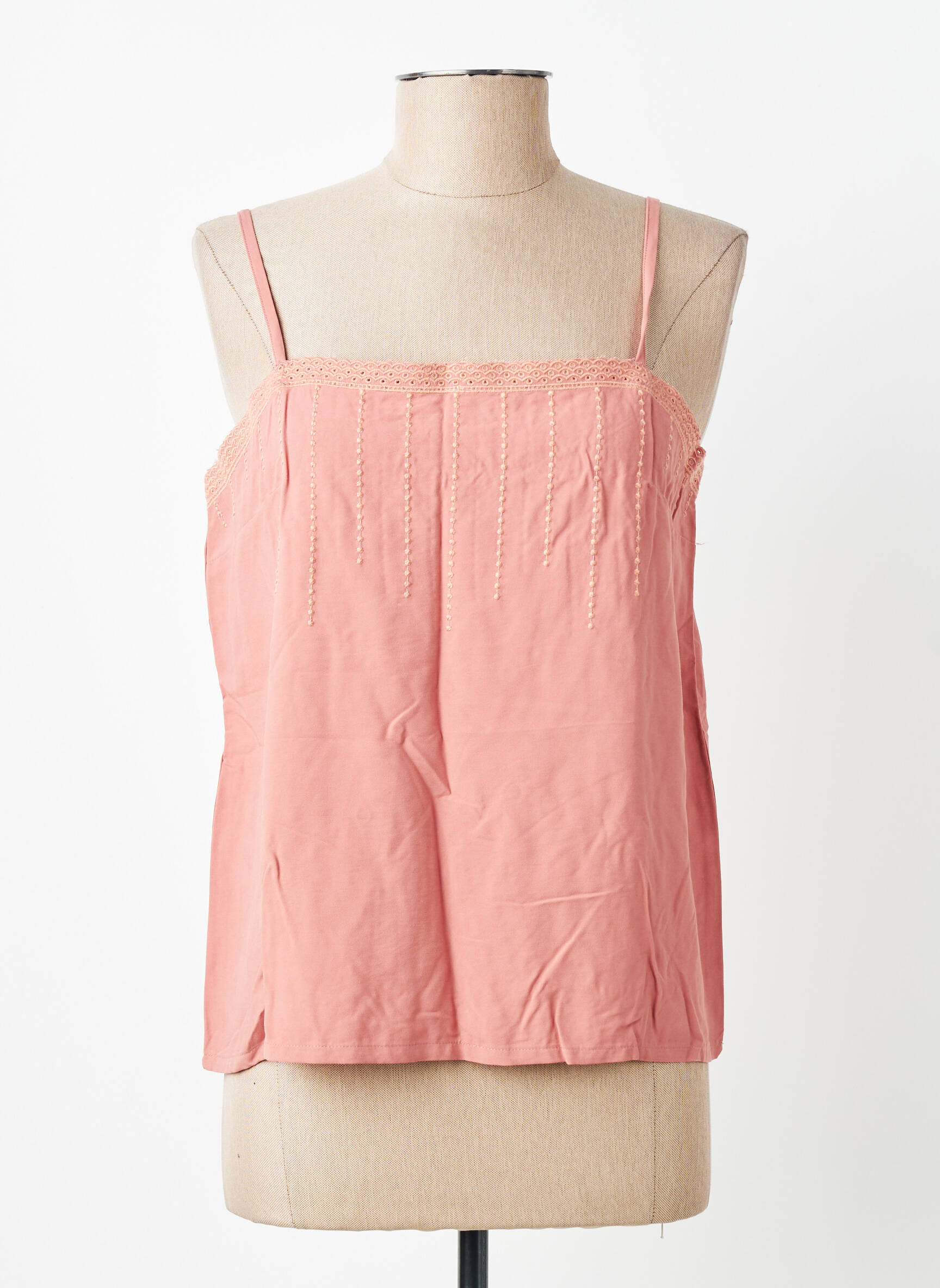 Top col carré fines bretelles rose CHARLIOR femme