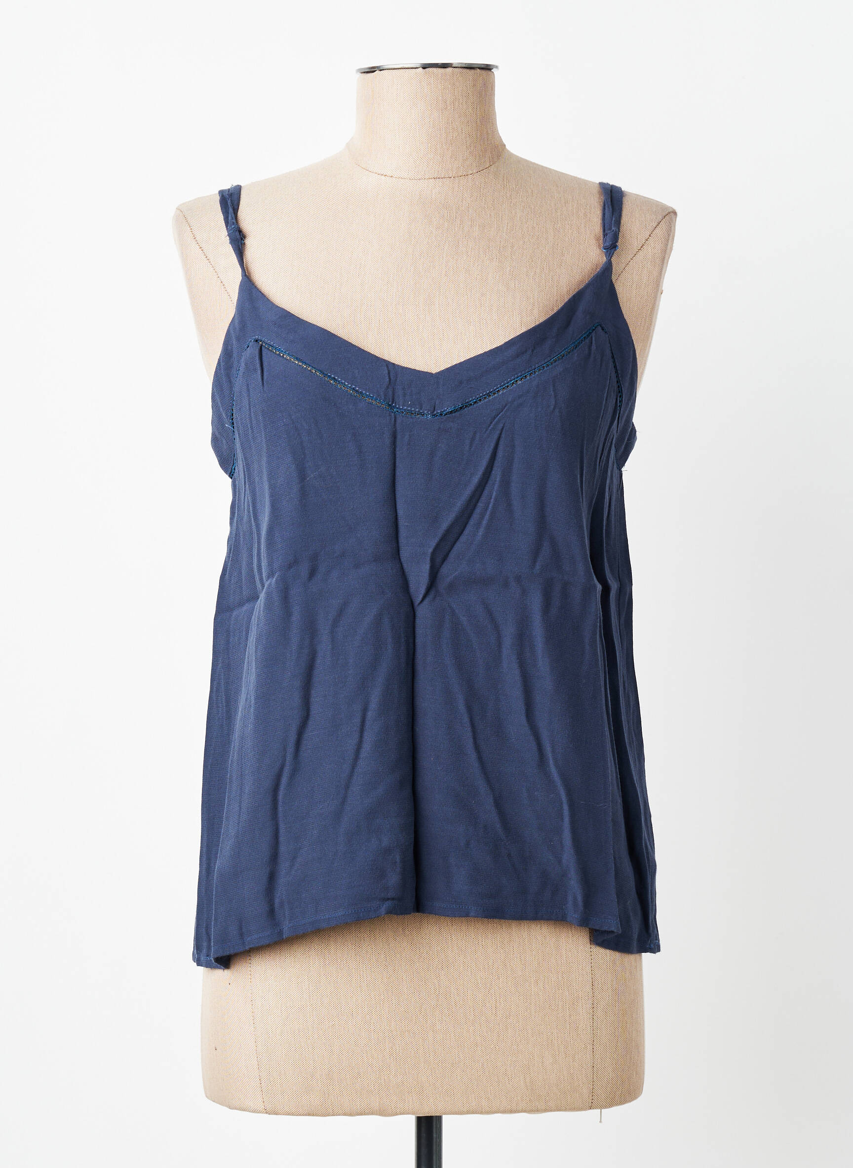 Top tissage crêpe fines bretelles bleu ARTLOVE femme