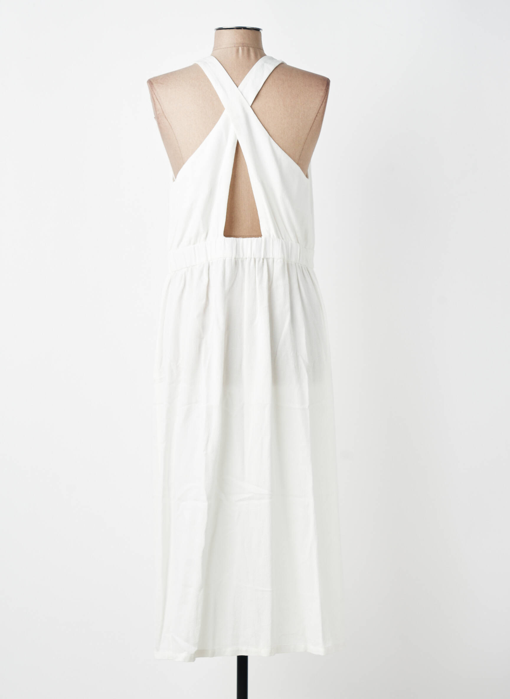 Robe longue tissage crêpe fines bretelles beige SEE U SOON femme
