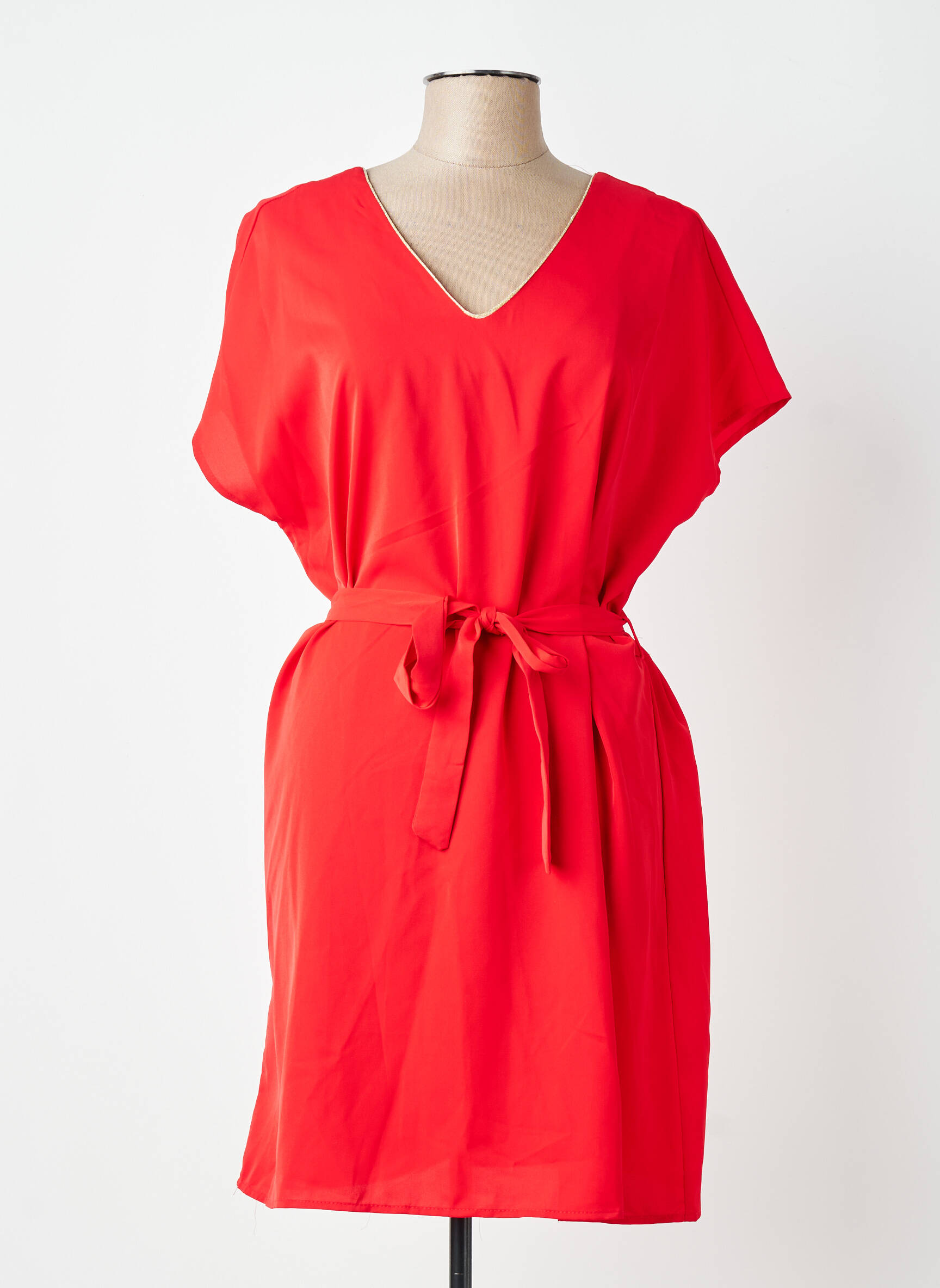 Robe mi-longue tissage crêpe manches courtes rouge EMMA ELLA femme