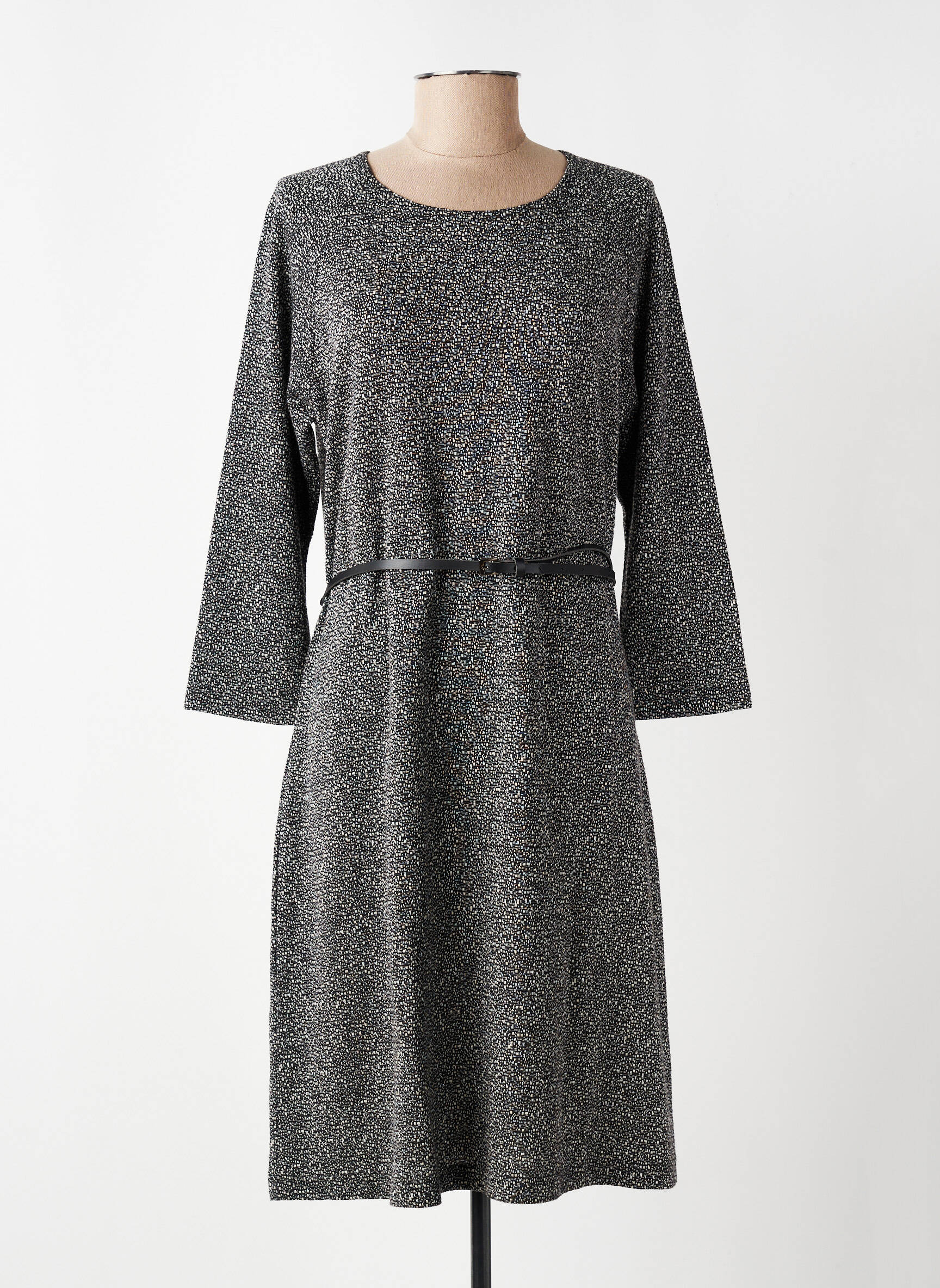 Robe mi-longue manches longues manches longues noir GRIFFON femme
