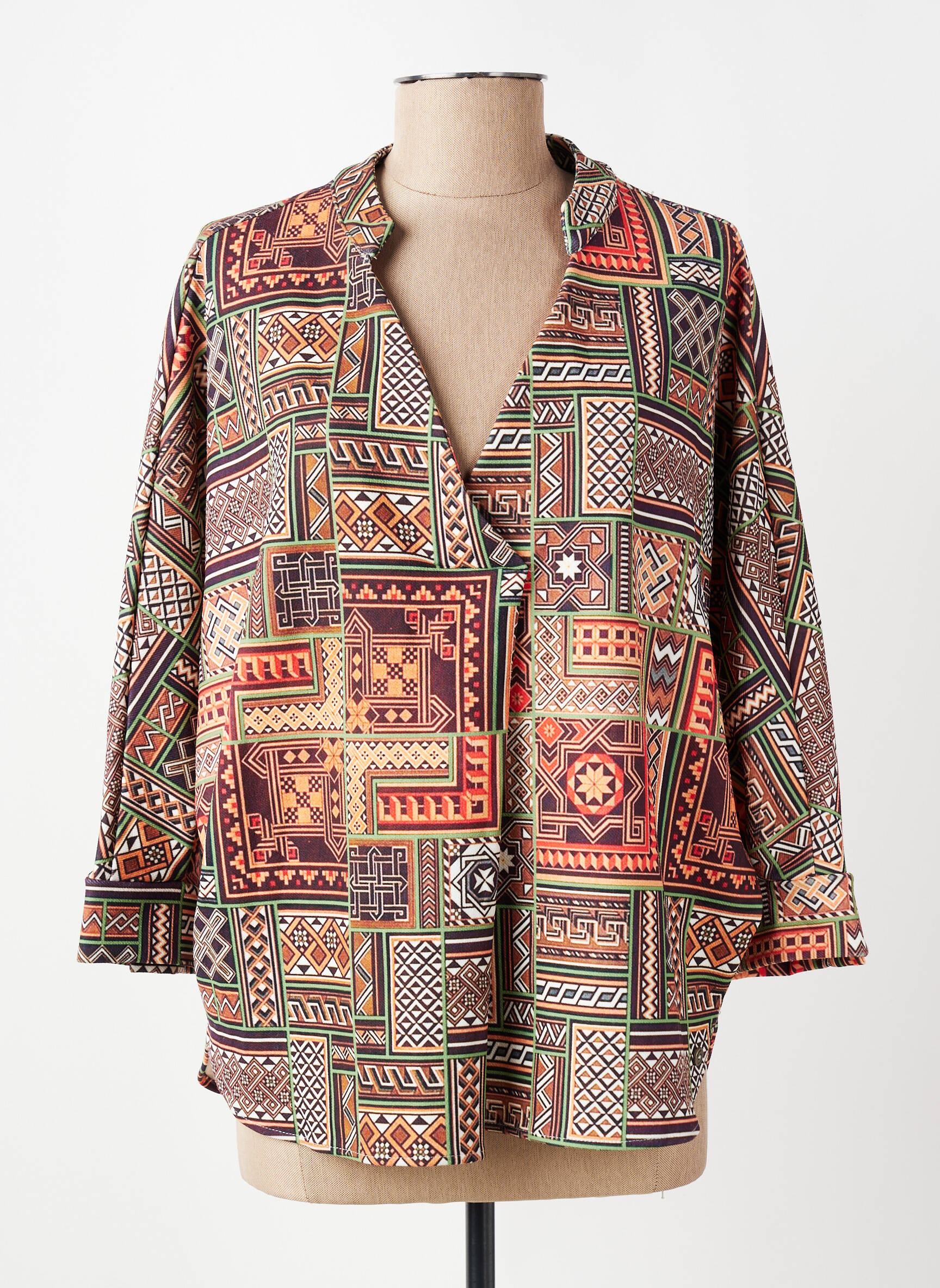 Blouse imprimé fantaisie manches 3/4 marron DANIELA COOL femme