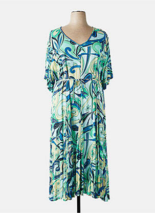 Robe longue imprimé fleurs manches courtes vert ORIENTIQUE NATURALLY femme