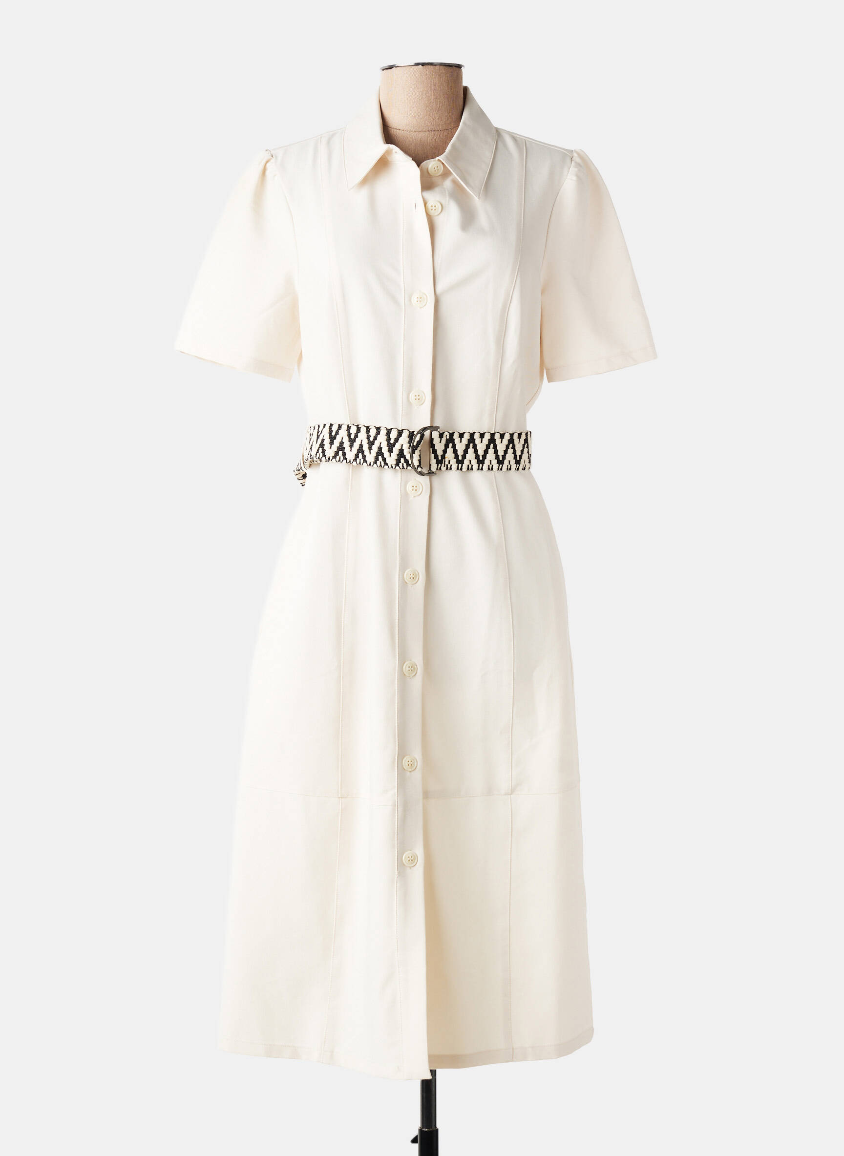 Robe mi-longue tissage crêpe manches courtes beige K-DESIGN femme