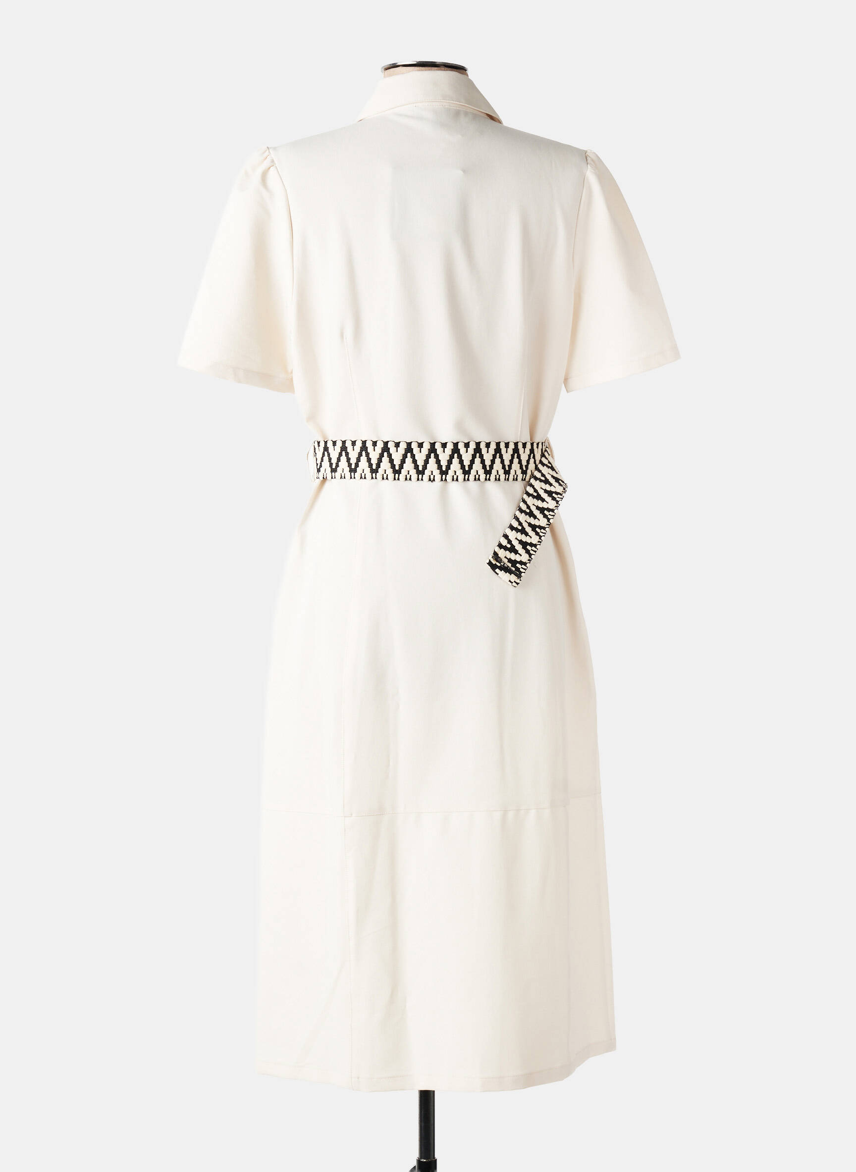 Robe mi-longue tissage crêpe manches courtes beige K-DESIGN femme