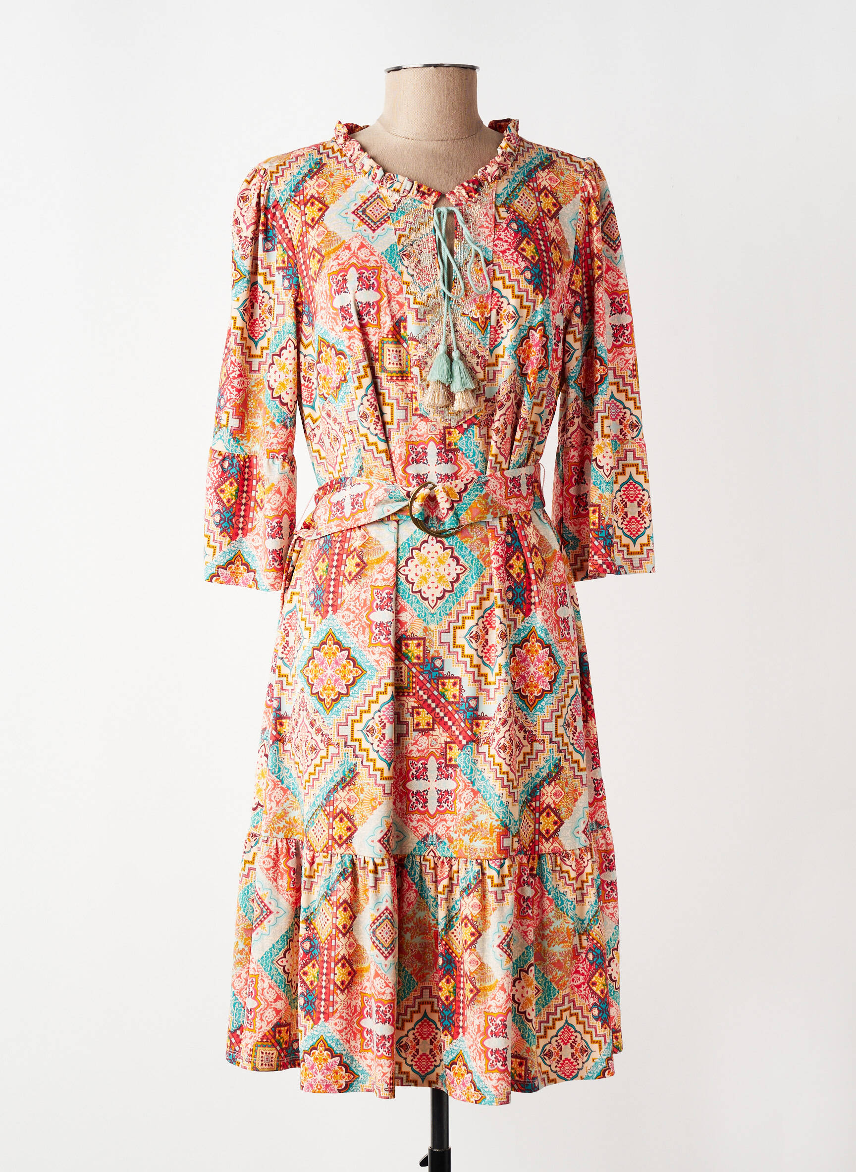 Robe mi-longue manches 3/4 manches 3/4 orange K-DESIGN femme