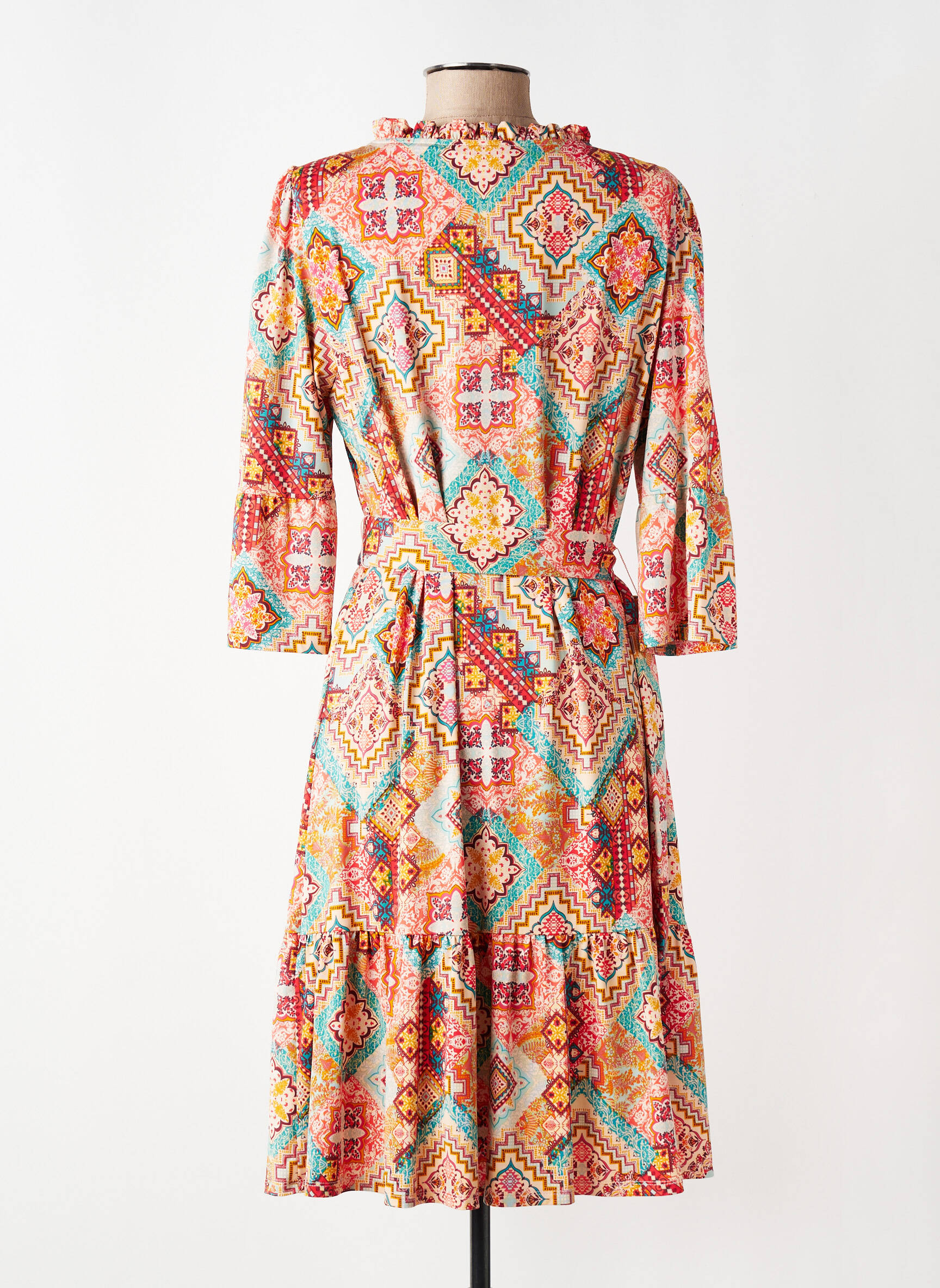 Robe mi-longue manches 3/4 manches 3/4 orange K-DESIGN femme