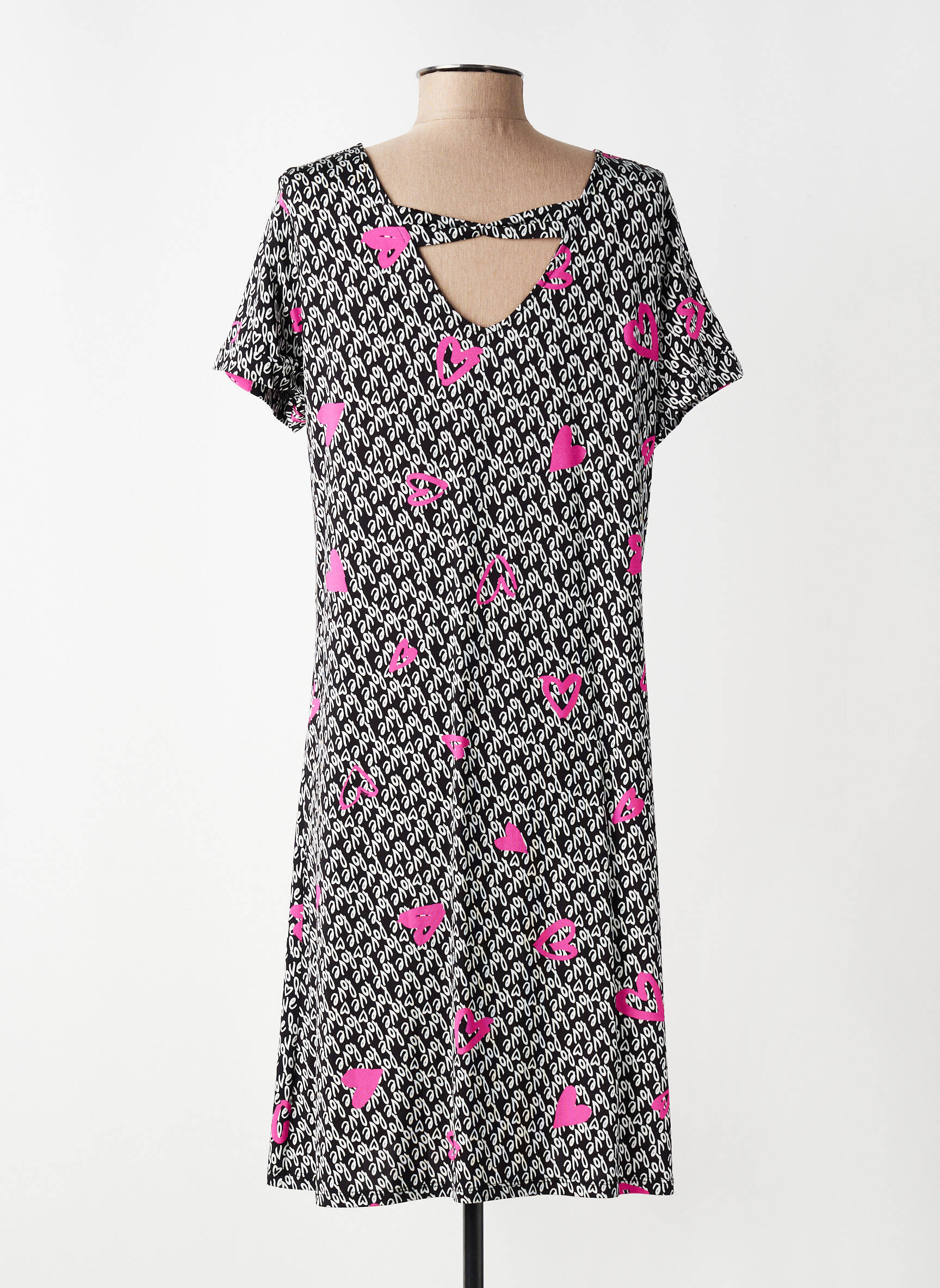 Robe mi-longue imprimé fantaisie manches courtes noir AZAY femme