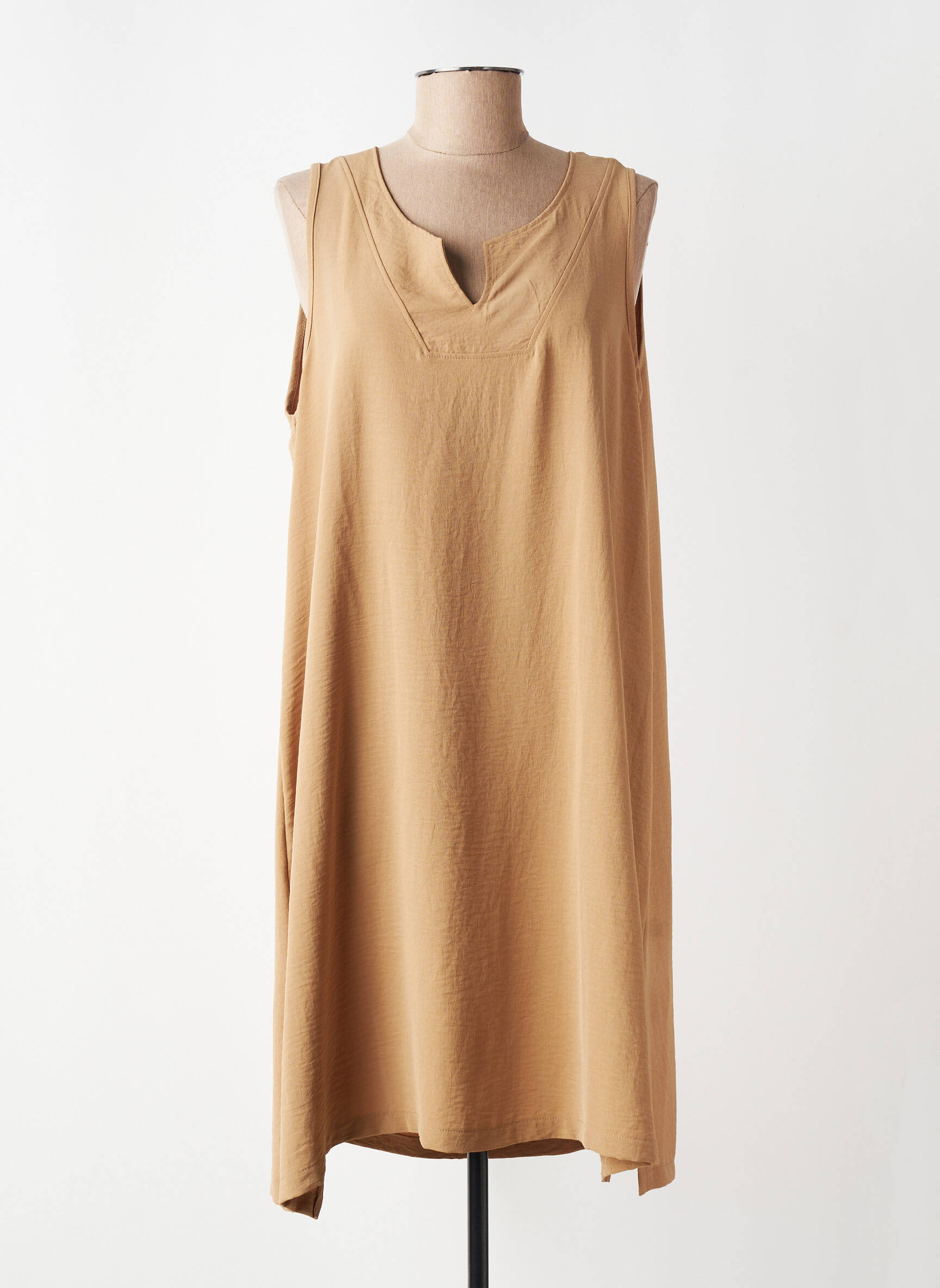 Robe mi-longue coupe fluide sans manche beige G!OZE femme